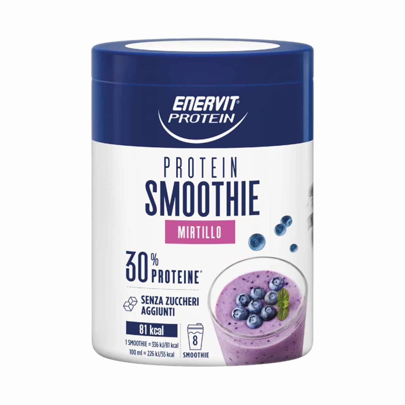 Enervit Protein, Smoothie al Mirtillo, 30% di Proteine, Senza Zuccheri Aggiunti, Per una Pausa Fresca e Proteica, Senza Grassi, 1 Smoothie = 81 kcal, Gusto Mirtillo, VeganOK, Barattolo da 320g
