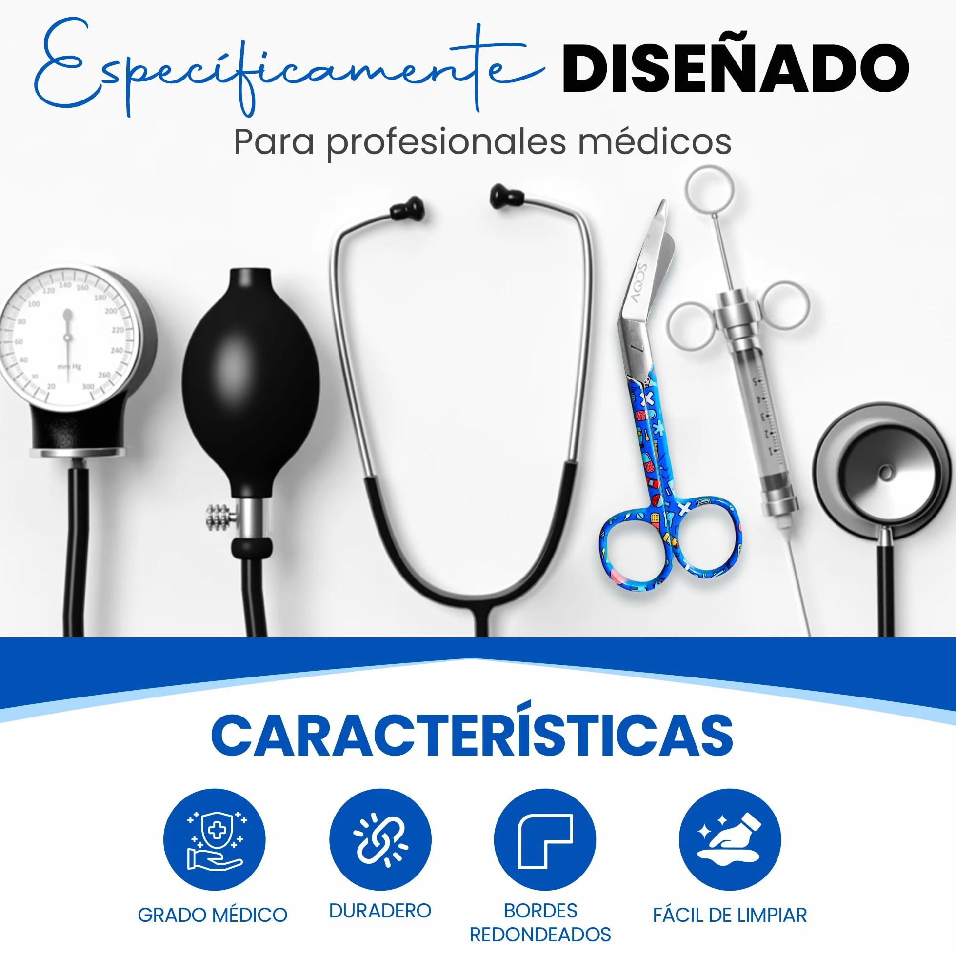Nurse By Aqos - Accessori per infermiera - Nurse Accessories - Infermiera - Forbici da infermiera - Nurse Gadgets - Forbici Infermiera (Fiore Blue)