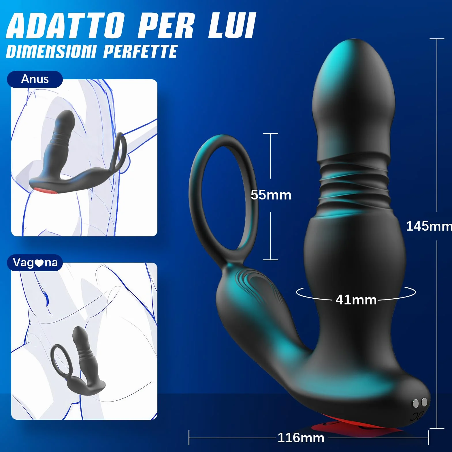 Prostata Vibratore Anale Plug 3 in1 per Uomo Sex Toys con 7 Modalità