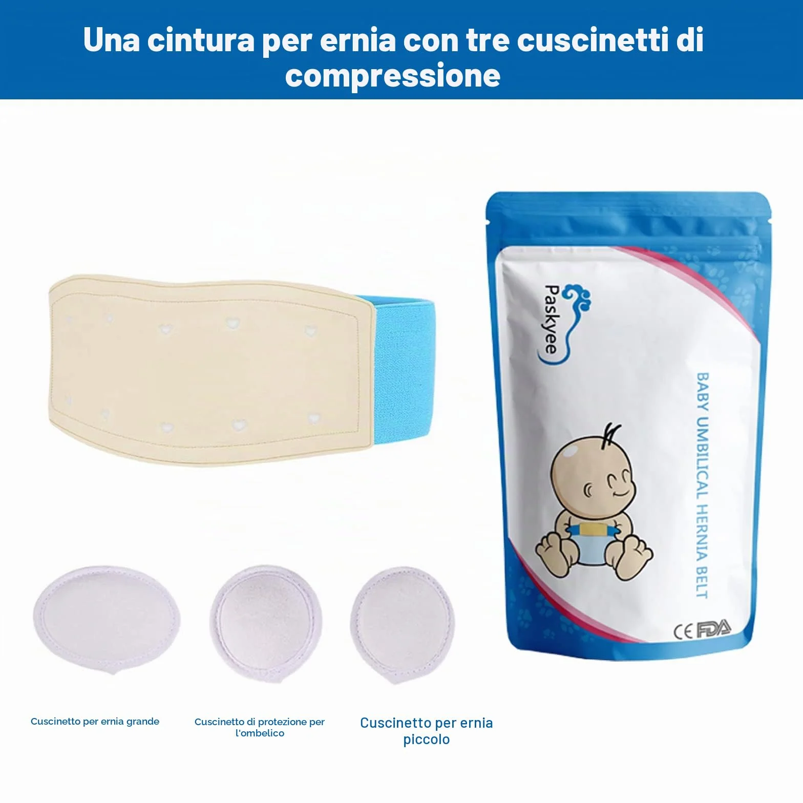 Fascia per ernia ombelicale nei neonati, supporto addominale per ombelico dei neonati, fascia regolabile blu Blu