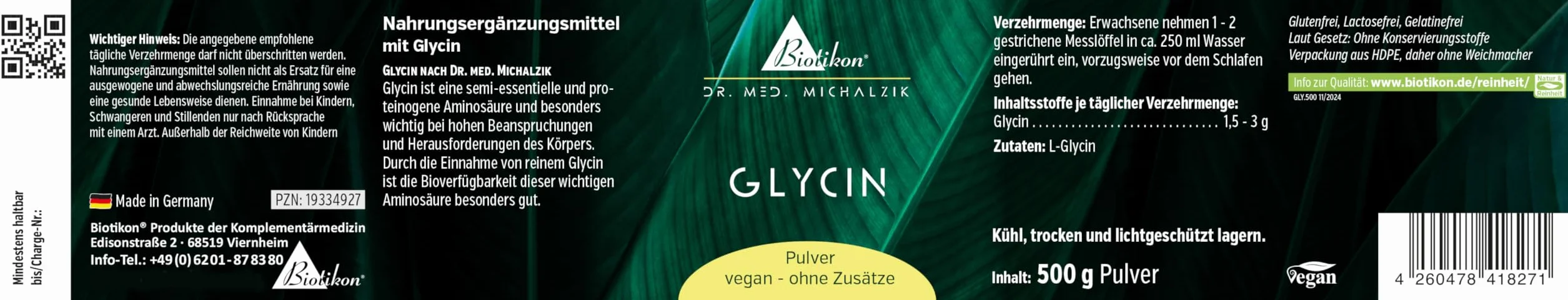 Polvere di glicina secondo Dr. med. Michalzik priva di additivi di BIOTIKON®