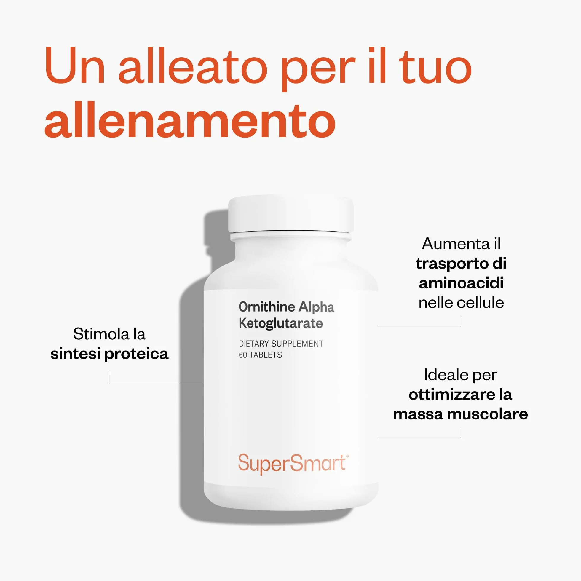 Ornitina alfa chetoglutarato (OKG) SuperSmart - Aumenta produzione ormoni crescita, sintesi proteica, massa muscolare - Vegano