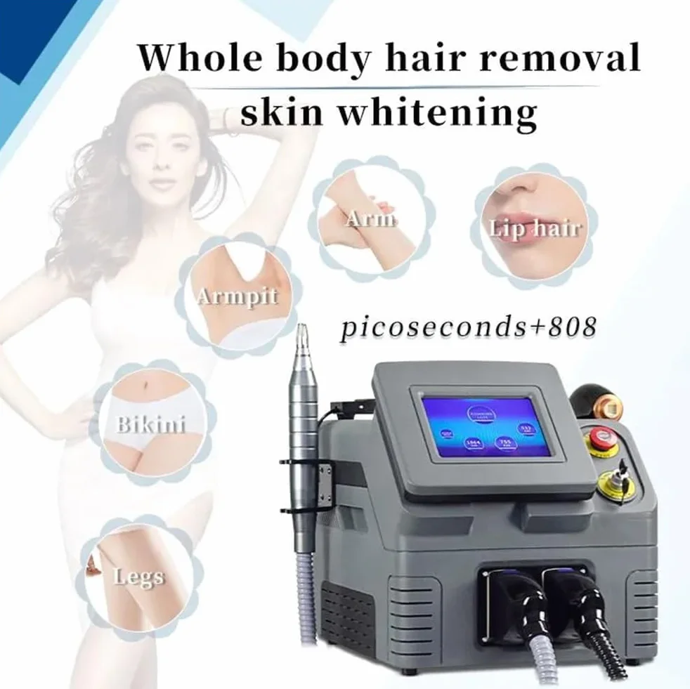 2 in 1 attrezzatura del salone di bellezza per depilazione laser a diodi 808nm, rimozione del tatuaggio picosecondo per ringiovanimento della pelle