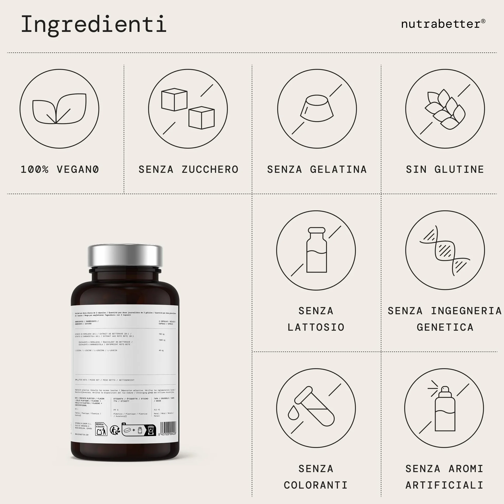 Nutrabetter Barbabietola Rossa Integratore 7000 mg 200 Capsule Vegane Estratto di Ossido Nitrico