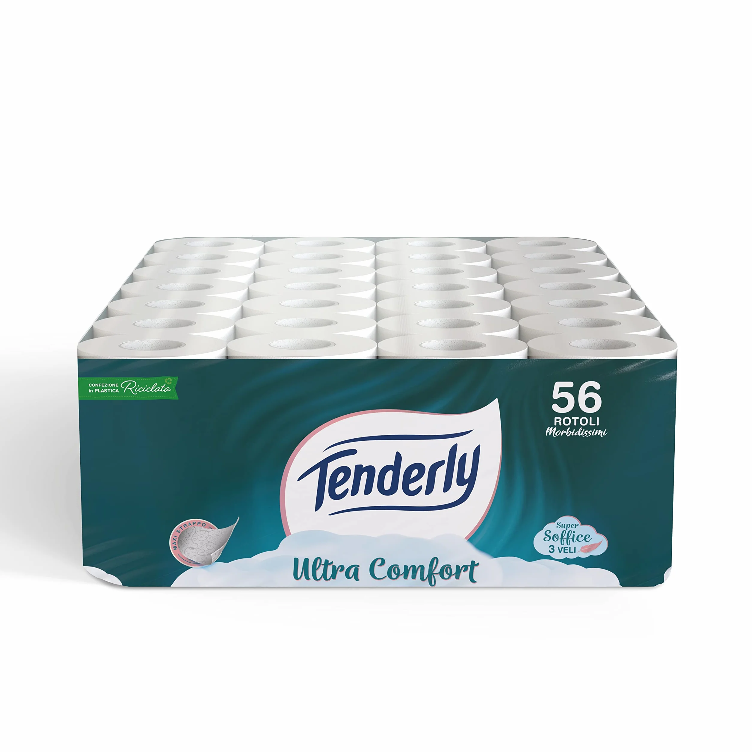 Tenderly Carta Igienica 3 Veli 56 Rotoli 200 Strappi Delicata sulla Pelle