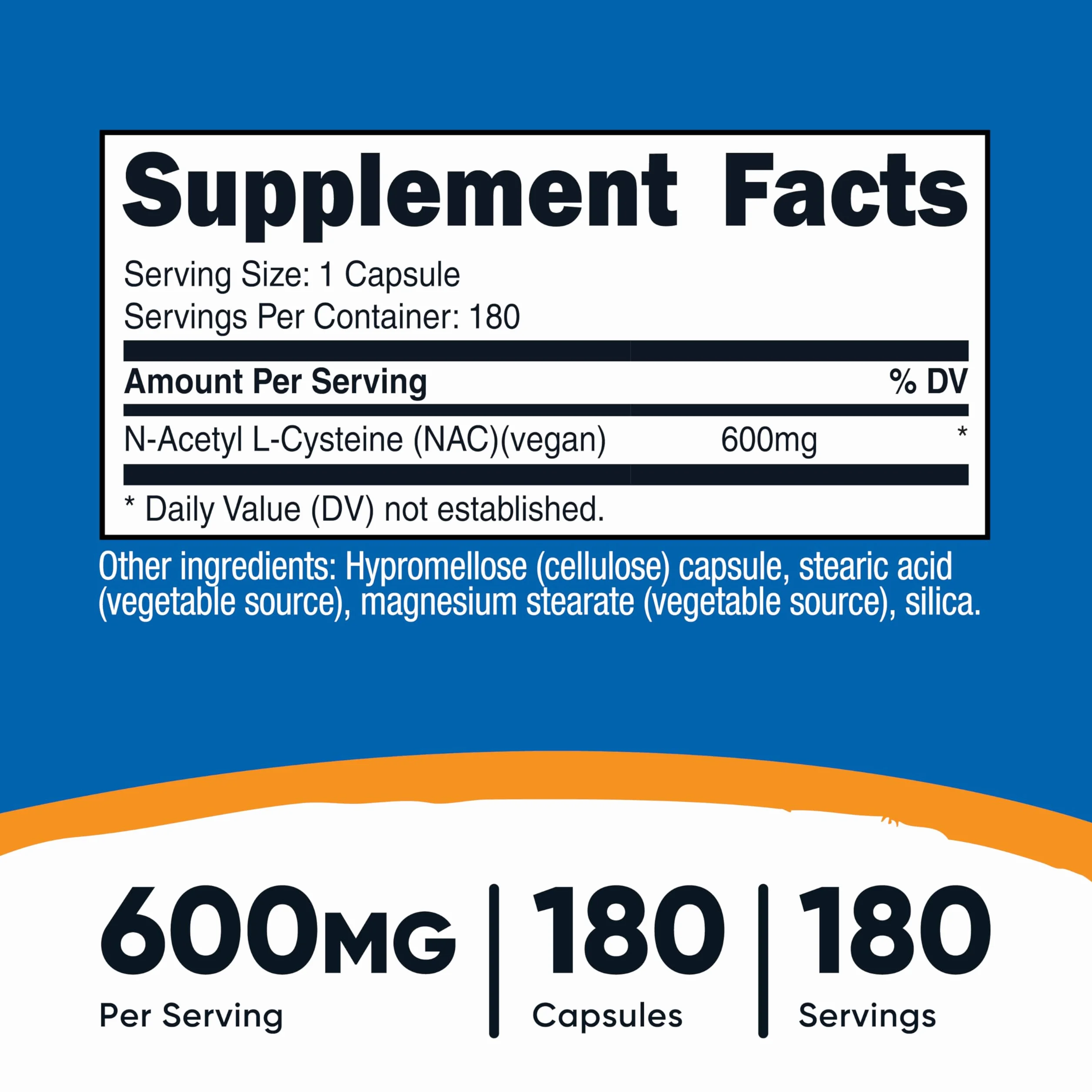 Nutricost N-Acetyl L-Cisteina (NAC) 600mg, 180 capsule - Capsule vegetali, non OGM, senza glutine