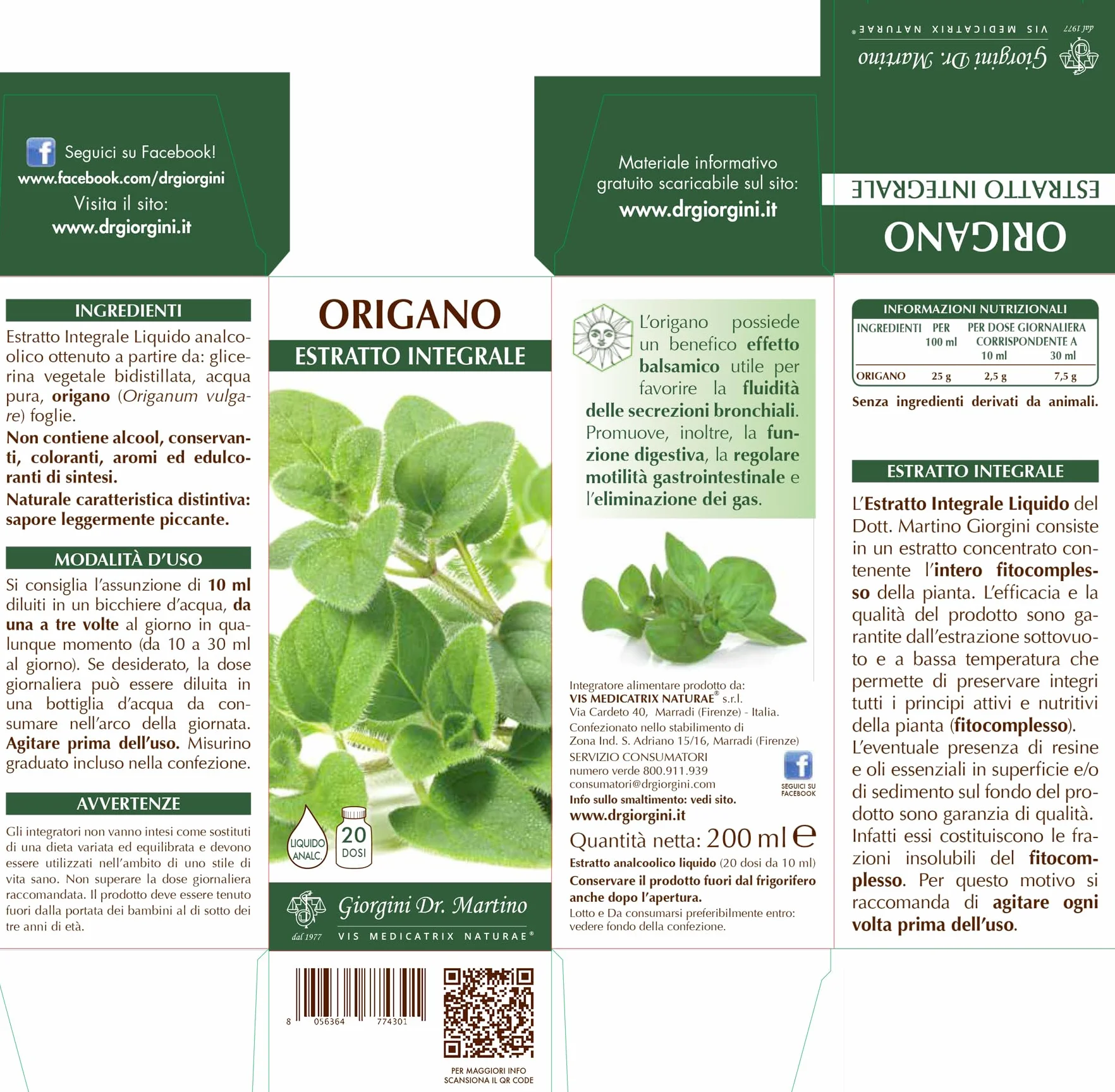 Dr Giorgini ORIGANO Estratto Integrale Liquido Analcoolico 200 ml