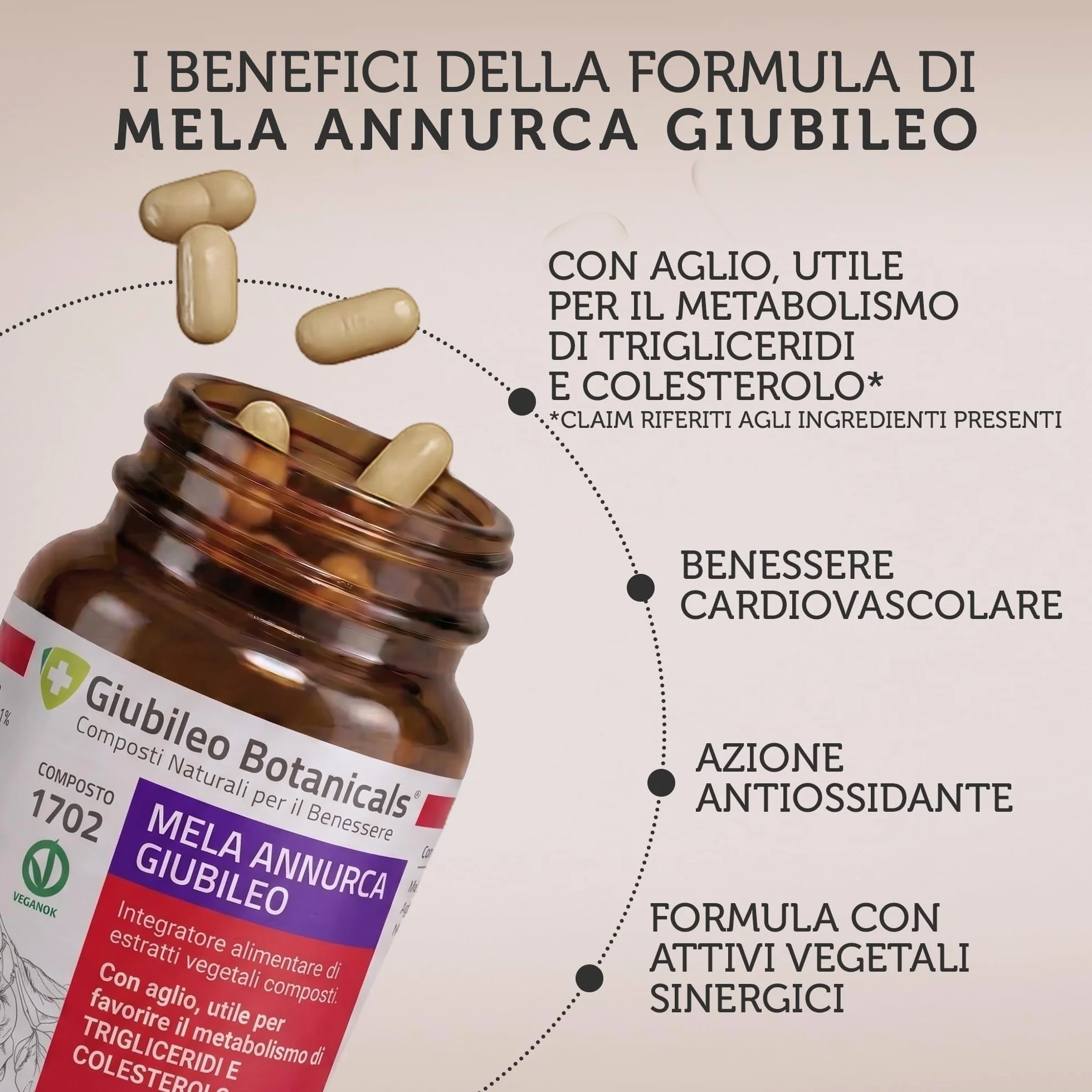 Integratore 100% naturale con MELA ANNURCA Aglio e Melograno - BENESSERE CARDIOVASCOLARE - 50 Capsule