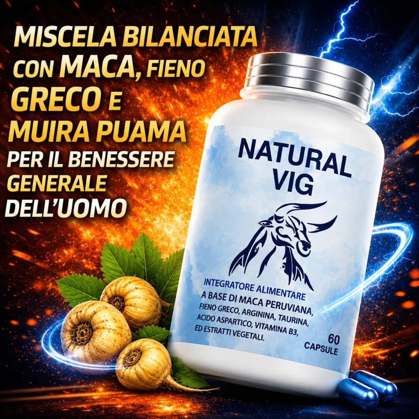 Integratore Vigore Maca Arginina, Uomo Integratore Fieno greco – Supporto a Energia, Vitalità e Tono Fisico Maschile, tono e Benessere – Formula Naturale