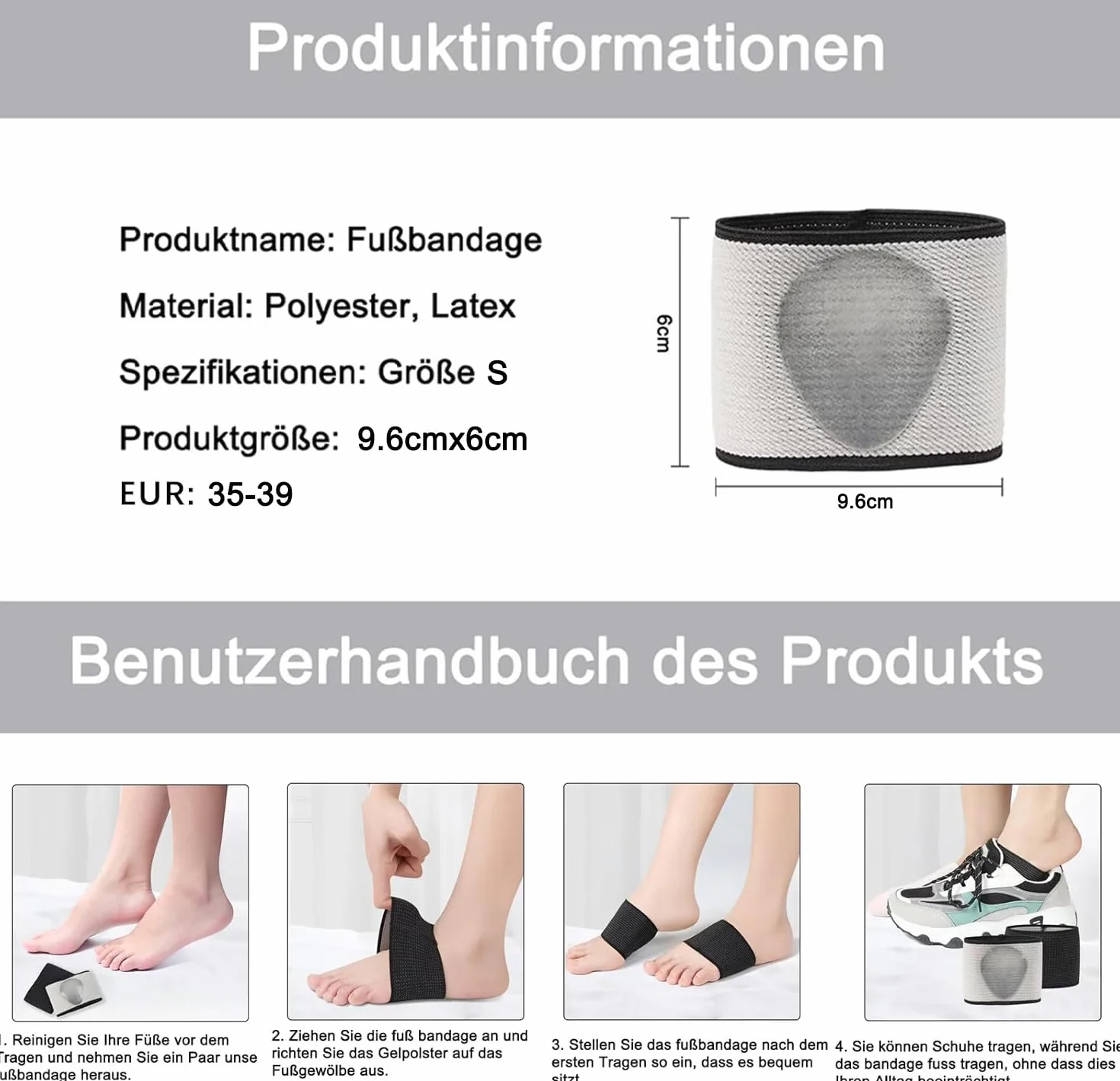 Fasce per Piedi con Cuscinetti in Gel per Alleviare Dolore Piedi Piatti e Metatarso, Donna Uomo (S, 35-39, Nero e Beige)