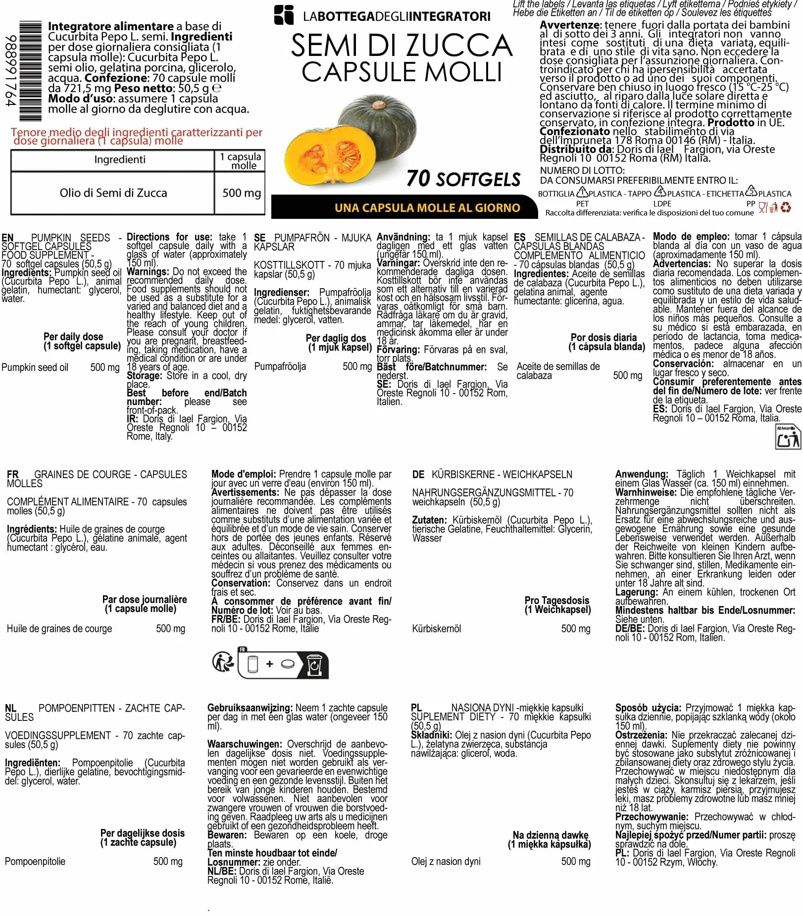 LA BOTTEGA DEGLI INTEGRATORI Set di Integratori Prostata Serenoa Repens 70 Perle Semi di Zucca 70 Capsule Molli