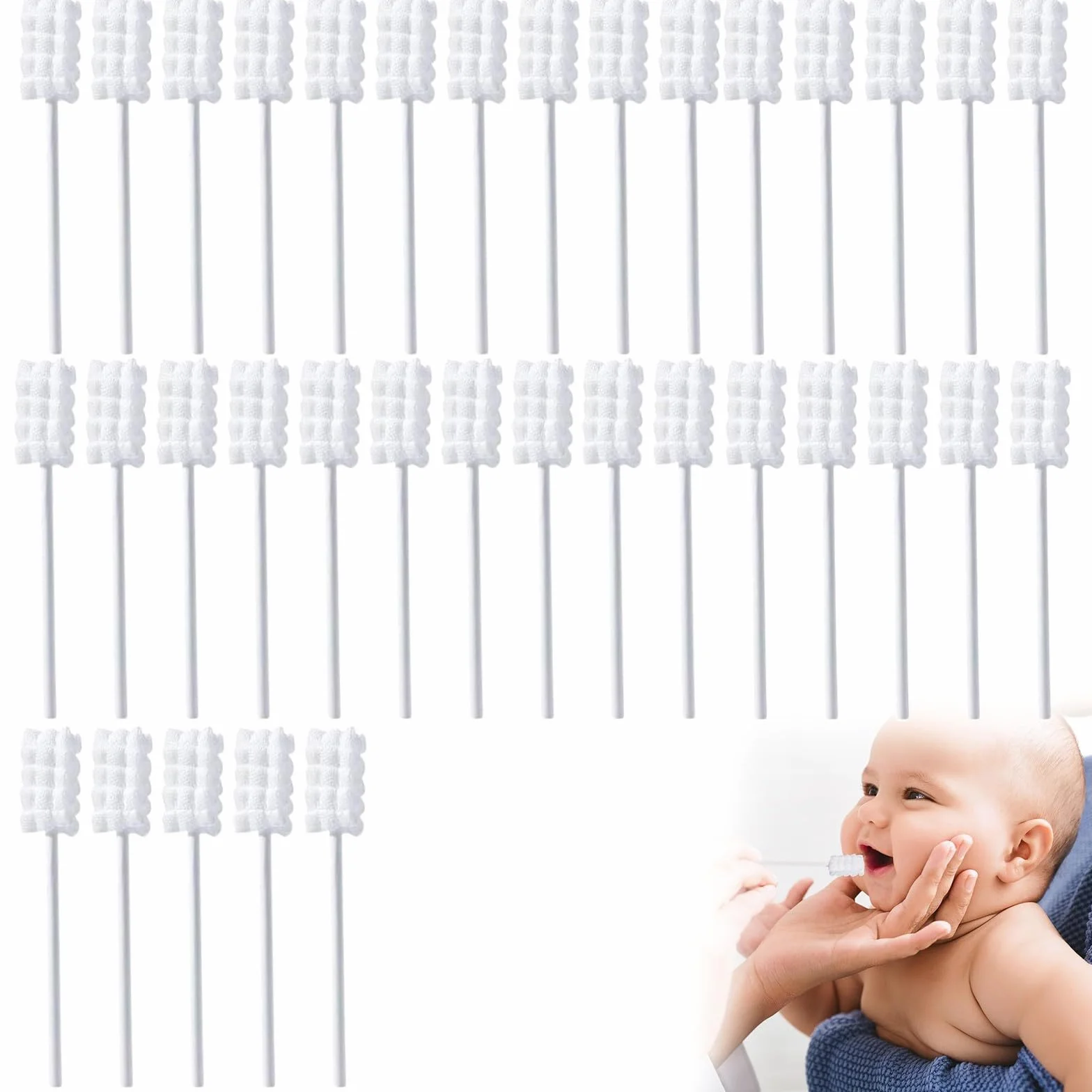 35 Pezzi Kit Puliscibocca Neonato, Cotton Fioc Neonato, Cotton Fioc Bambini, Spazzolino Neonato Monouso Sterilizzato, Spazzolino Dentini Setole Morbide, Portatile per Bambini