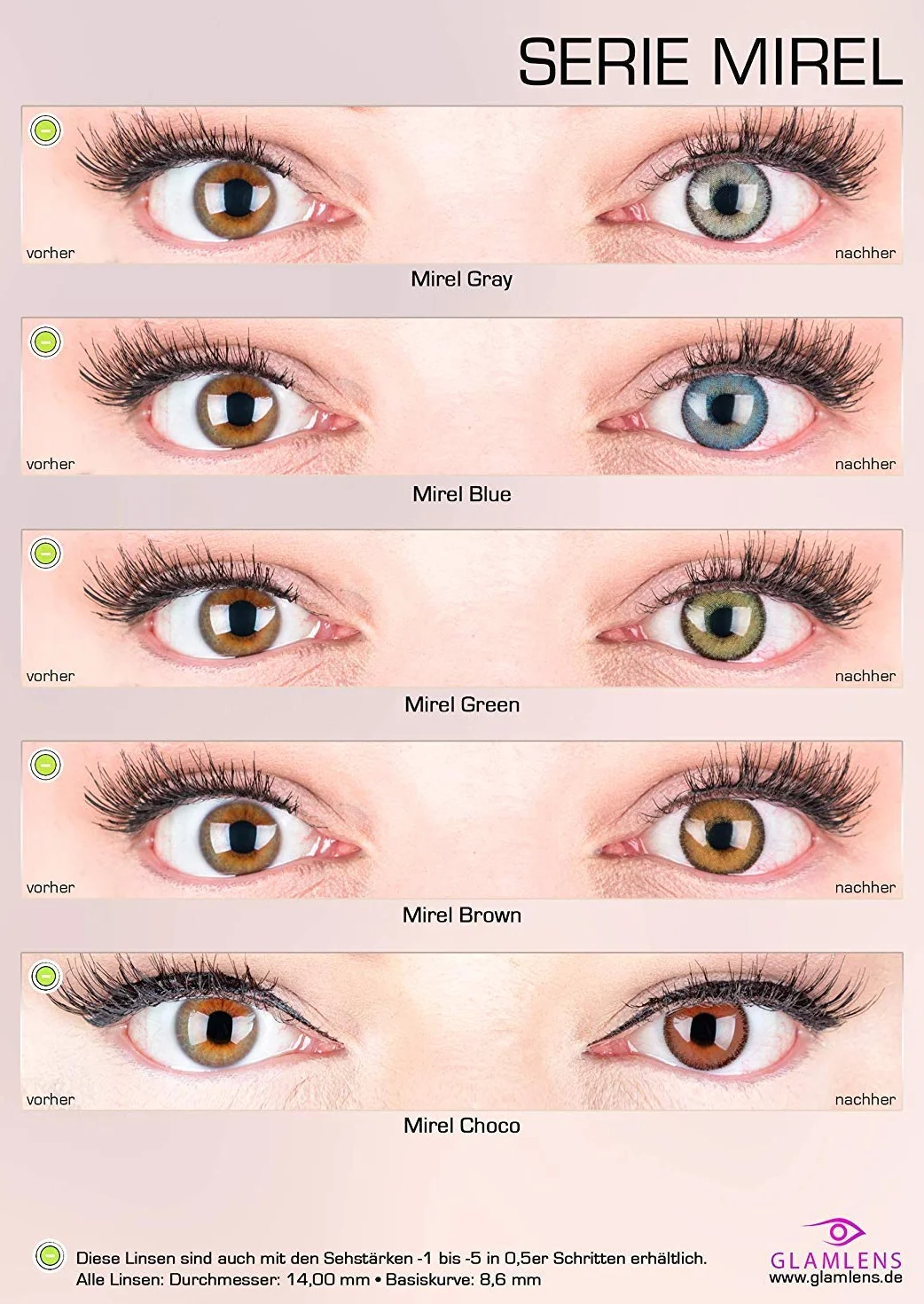 GLAMLENS Mirel Choco Hazel Lenti a Contatto Colorate Marrone Scuro - Mensili Silicone Idrogel, 2 Pezzi, DIA 14.0, 0.00 Diottrie