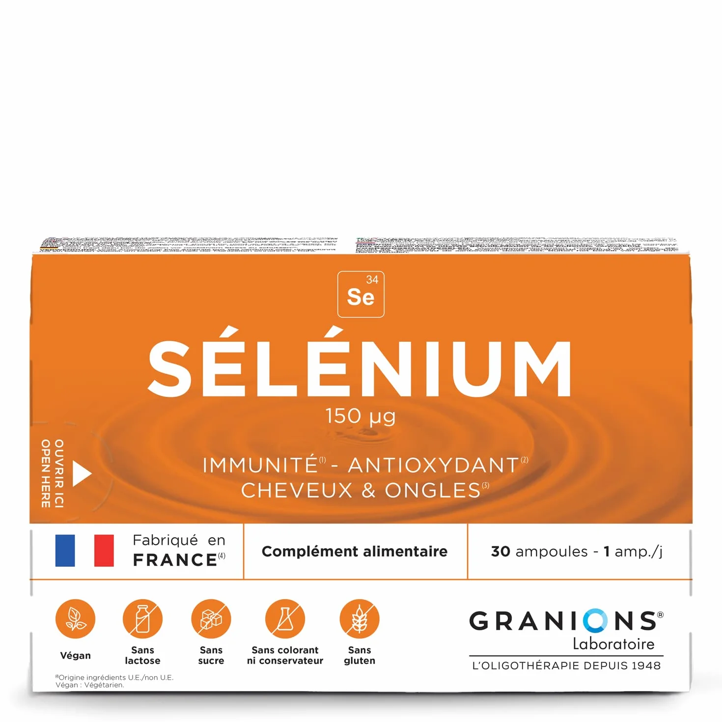 Granions Selenio 150 µg, Immunità, Antiossidante, Capelli e Unghie, Integratore Alimentare, 30 Fiale = 30 giorni
