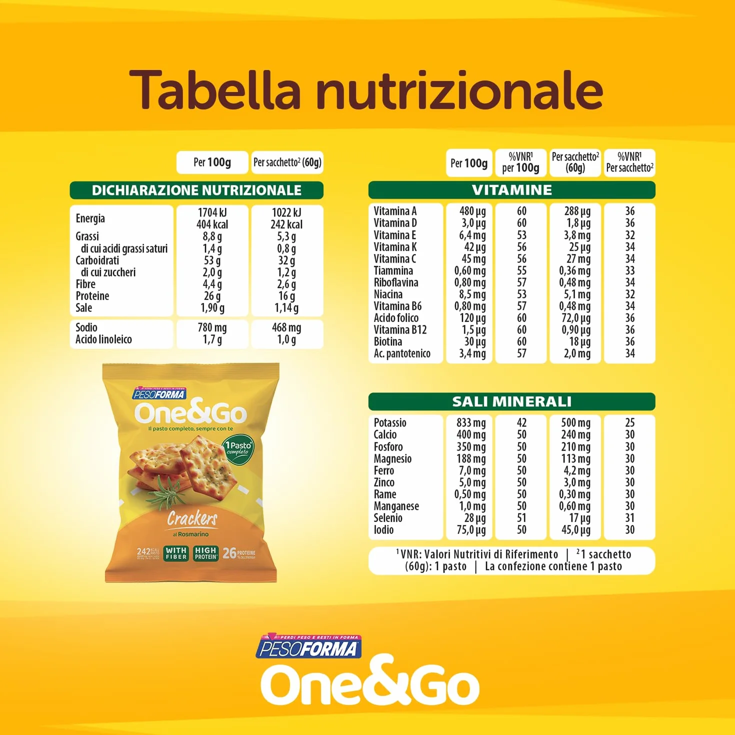 Pesoforma | One&Go Pasto Sostitutivo Crackers al Rosmarino, 60g, 1 Pasto Completo, 242 kcal, High Protein, With Fiber