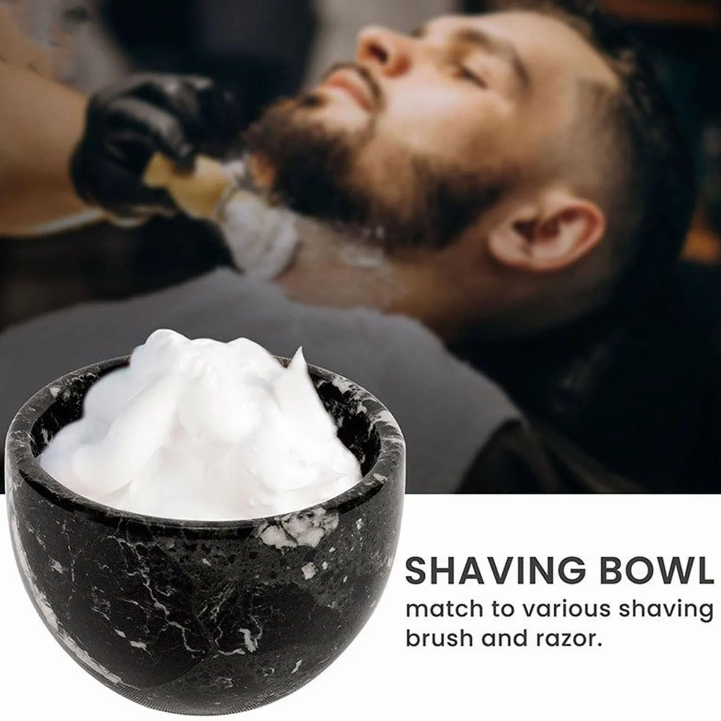 Radicaln, Ciotola in marmo nero da 225 ml, fatta a mano, adatta per estetiste e barbieri per schiuma, crema o gel da barba