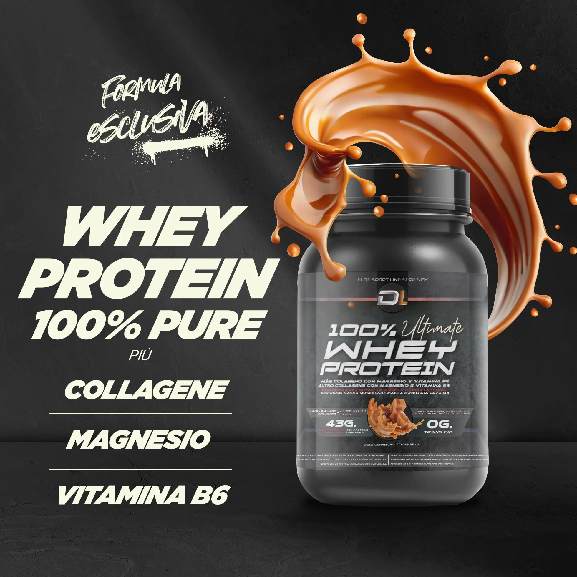 Whey Protein 1kg Caramello con Collagene, Magnesio e Amminoacidi