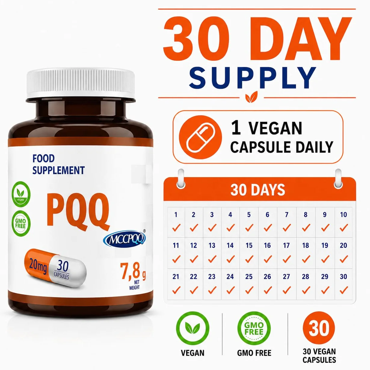 Hepatica PQQ | 20 mg (MGCPQQ®) | 30 Capsule Vegane | Scorta 1 Mese | GMP & Testato da Laboratorio Indipendente