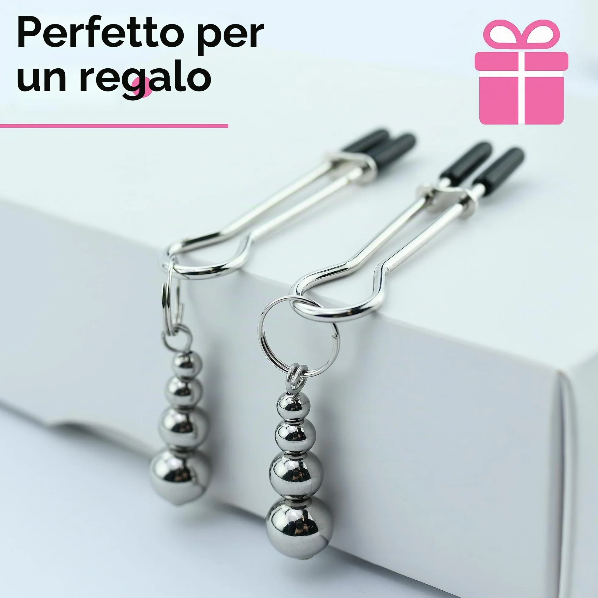I06-5 Due morsetti per capezzoli, giocattolo erotico per donne e uomini, catena di lussuria e dolore, morsetti per capezzoli, giocattolo sessuale BDSM.