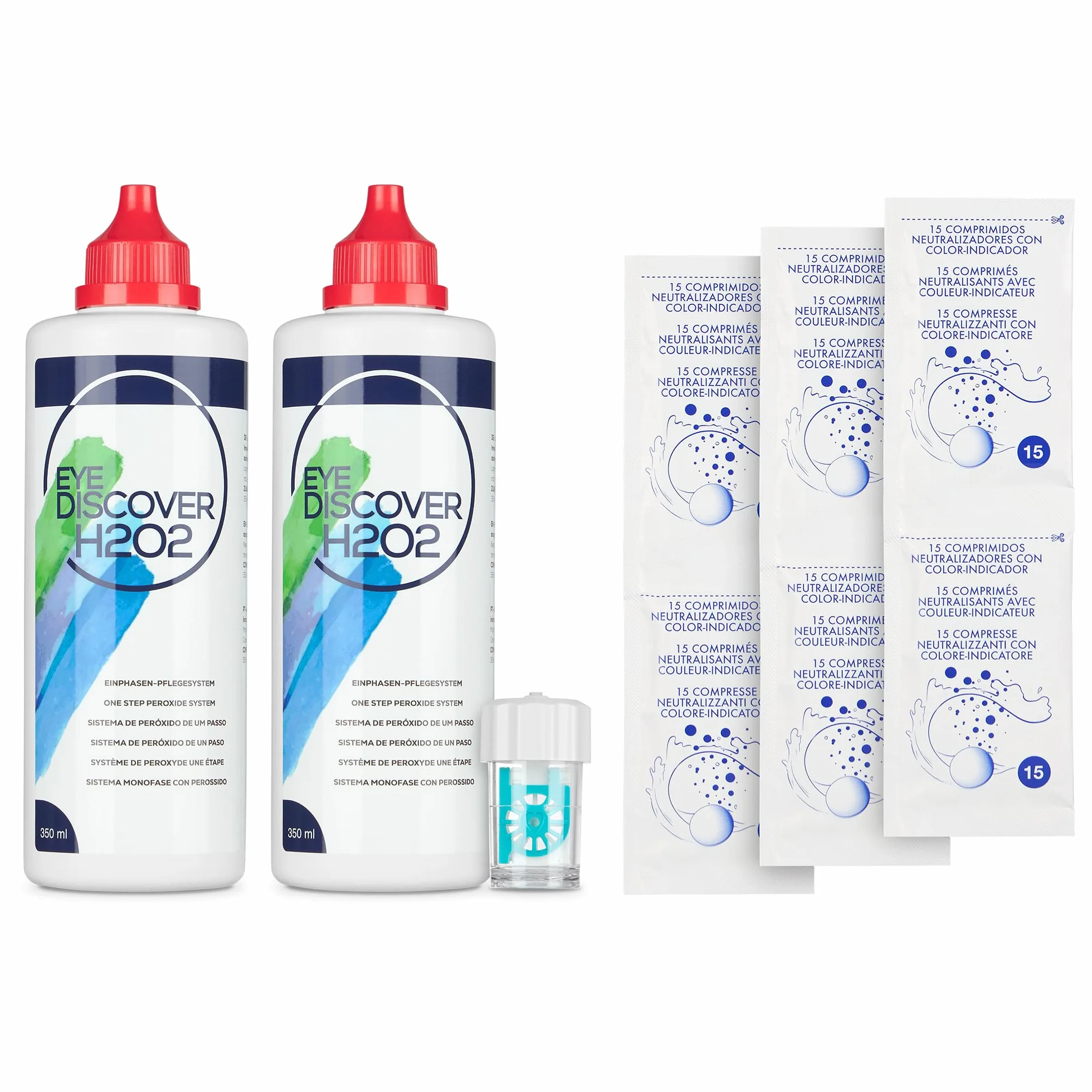 Soluzione al Perossido per Lenti a Contatto con Compresse Neutralizzanti e Portalenti Specializzato per Pulizia Profonda e Disinfezione, 2 x 350 ml