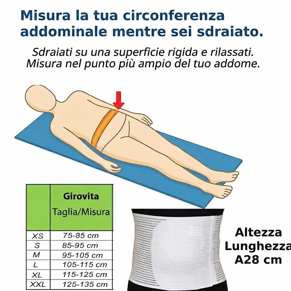 Fascia addominale Post operatoria Unisex contenitiva parto operazione Allevia mal di schiena chiusura a strappo regolabile H 28 Bianco L