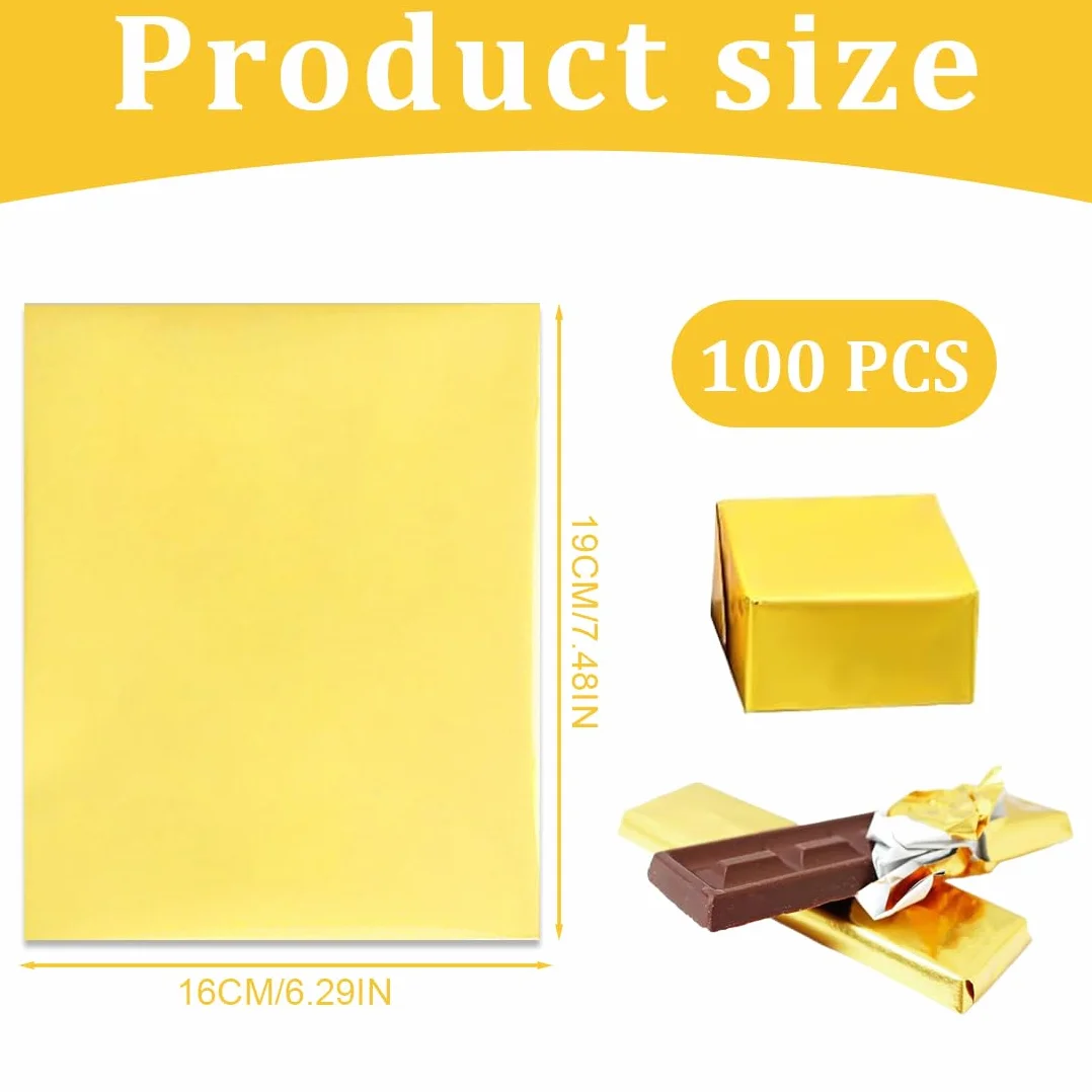 NHQZ Confezione di 100 fogli di alluminio dorati, 19 x 16 cm, Carta alluminio, per alimenti, perfetti per carta da regalo e progetti fai da te per feste e celebrazioni, Pellicola alimenti