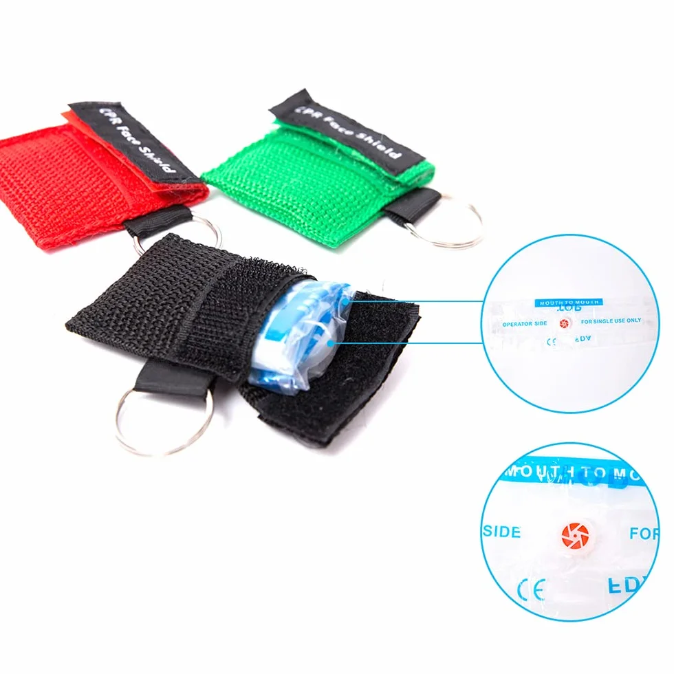 Mascherine RCP scudi facciali salvataggio valvola unidirezionale barriera respiratoria anello portachiavi primo soccorso DAE (blu)