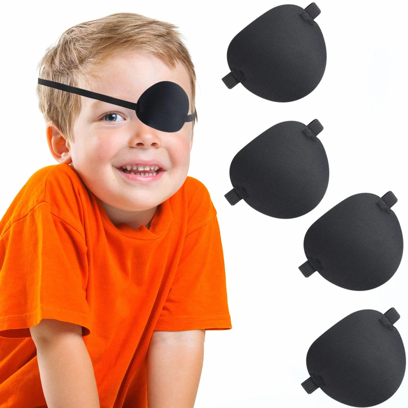 4 Pezzi lembi oculari per adulti e bambini, regolabile benda occhio, bende oculari per bambini nero, per occhi sinistro o destro, Allenamento della vista, uso quotidiano