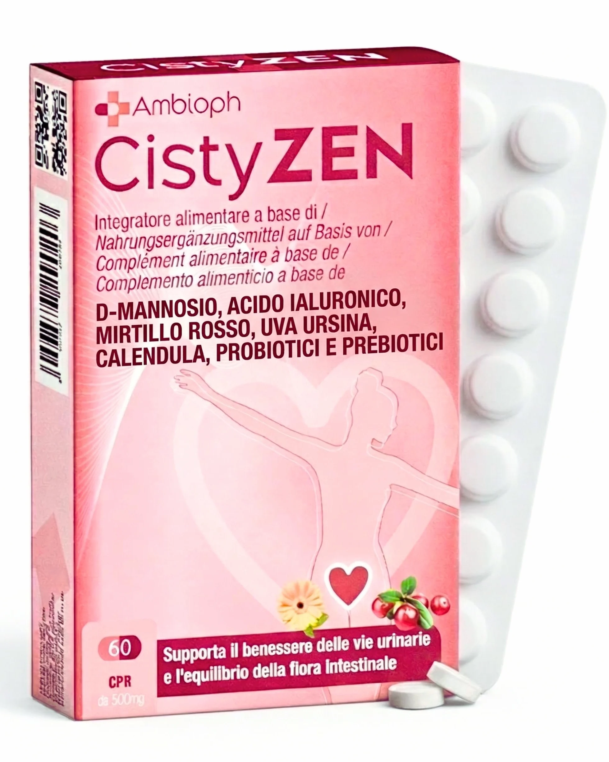 Cistyzen D-mannosio Mirtillo Rosso 60 capsule Probiotici prebiotici Integratore naturale per Cistite infezioni vie urinarie Vaginosi Batterica