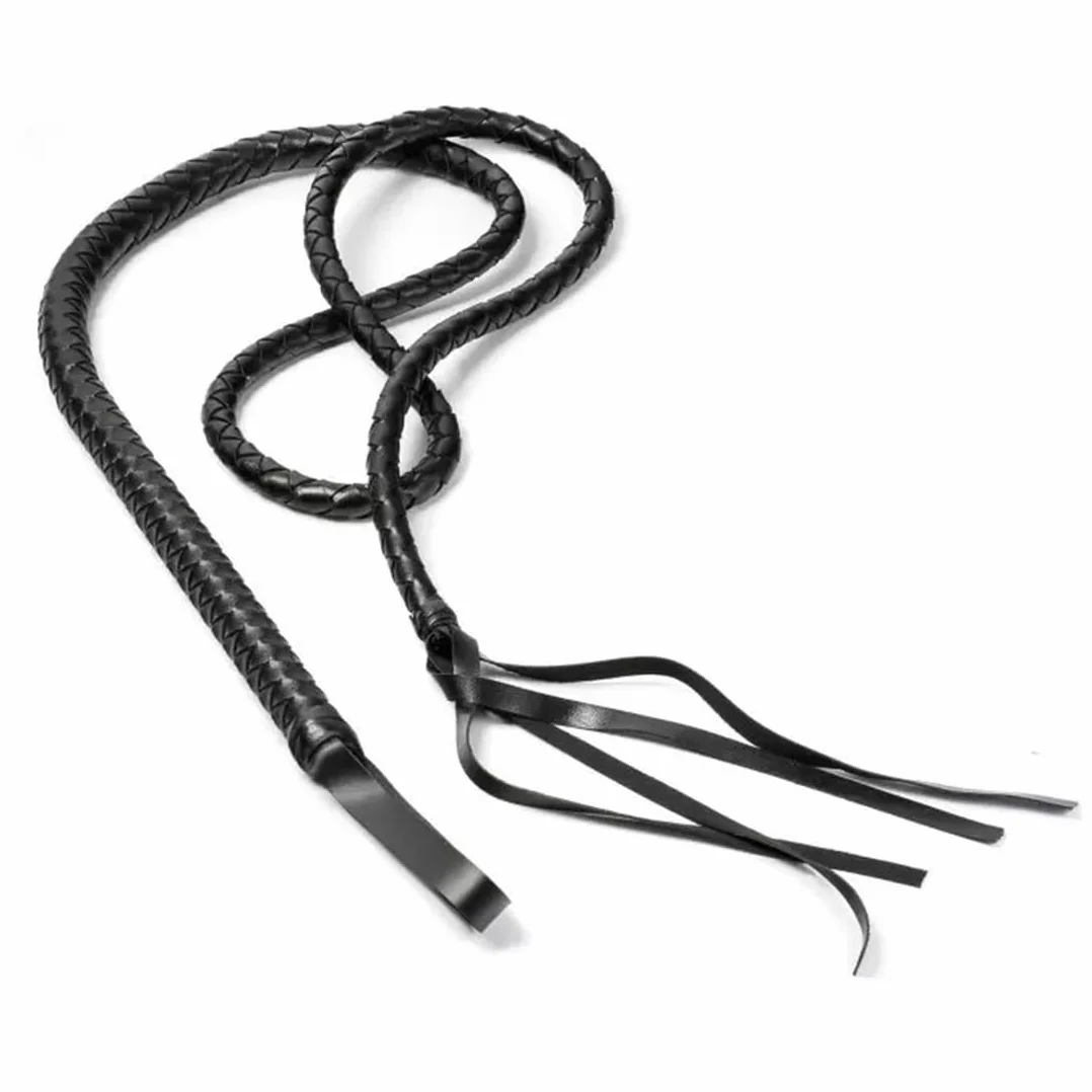 Frusta in vera pelle nera Indiana Jones 1,9 m per equitazione BDSM