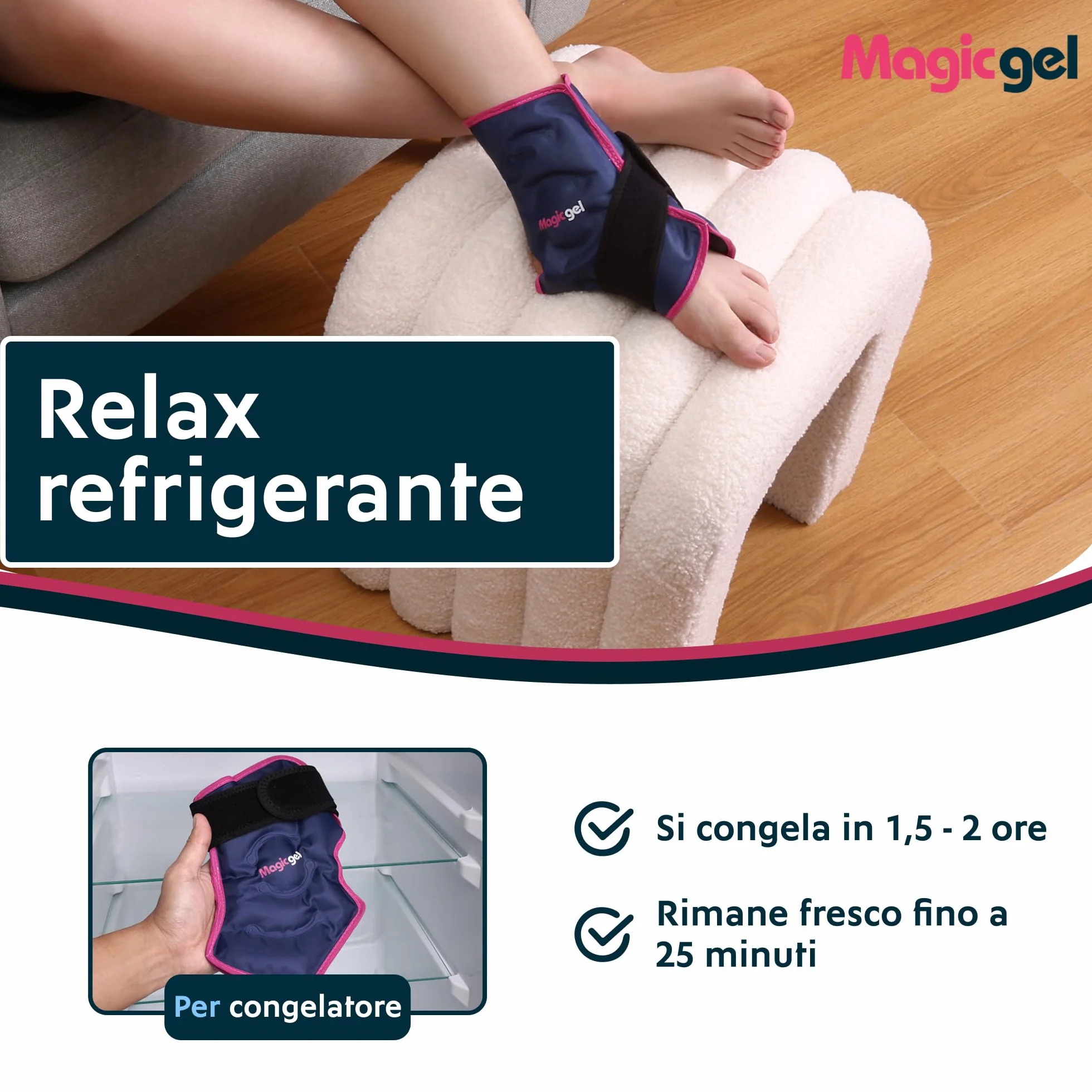 Magic Gel Cavigliera Ghiaccio Gel Riutilizzabile - Fascia Ghiaccio per Caviglia - Fascia per Ginocchio Polso Gomito - Impacco Freddo da Freezer - Compressione Morbida e Flessibile