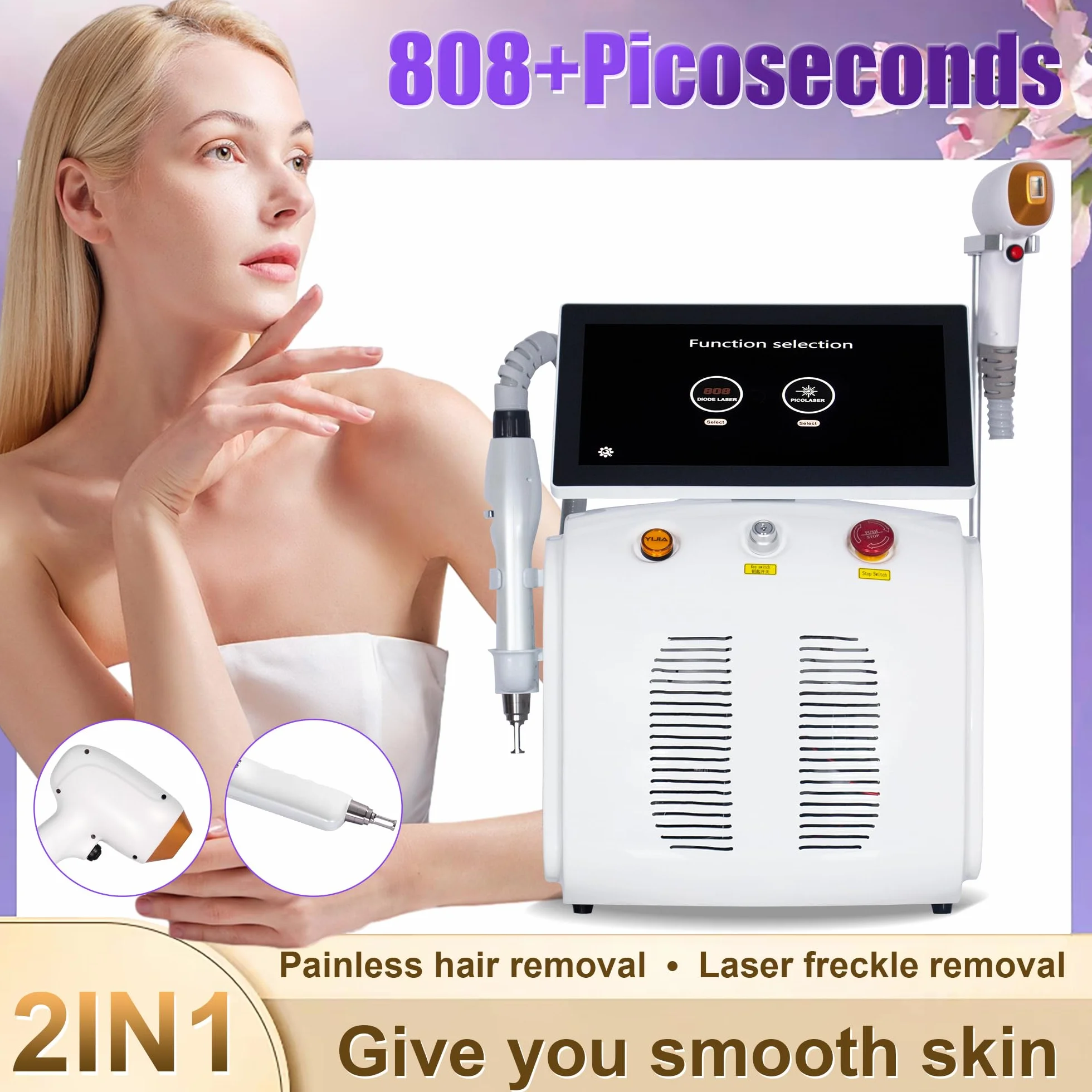 2 in 1 808nm professional diodo laser depilatore punto di congelamento depilazione + picosecondi laser rimozione del tatuaggio, Adatto per centri benessere, Bianco