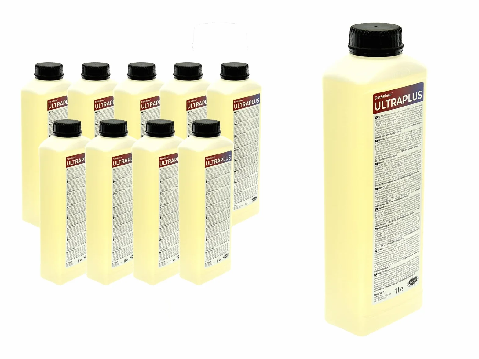 20 × 1 l Unox DET&RINSE Ultra Plus Detergente professionale per la pulizia automatica, prodotto speciale per ammortizzatori combinati e forni ad aria calda Mind.Maps ChefTop BAKERTOP