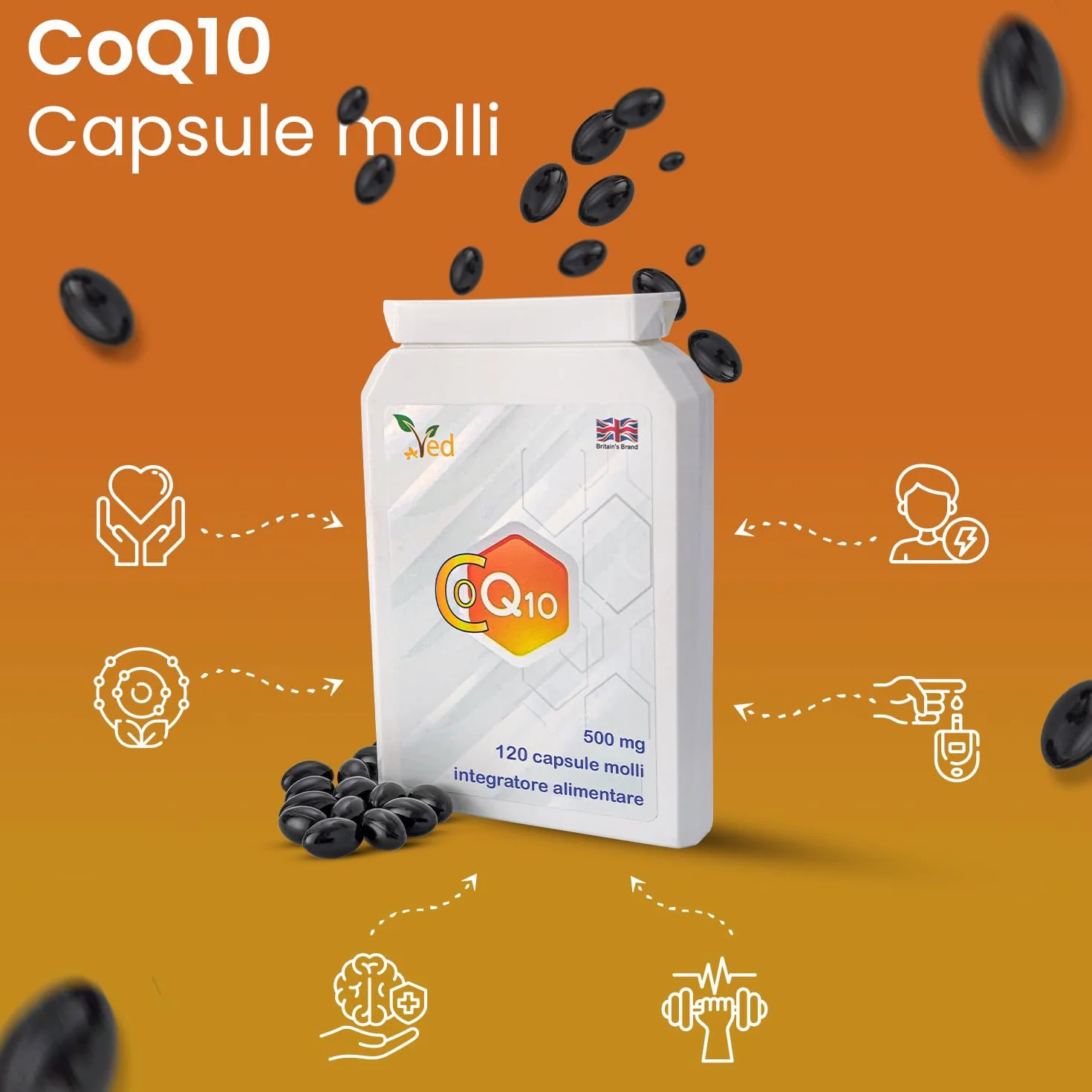 VED Co Enzyme Q10, Ubiquinone fermentato naturalmente, 500mg 120 Softgels.