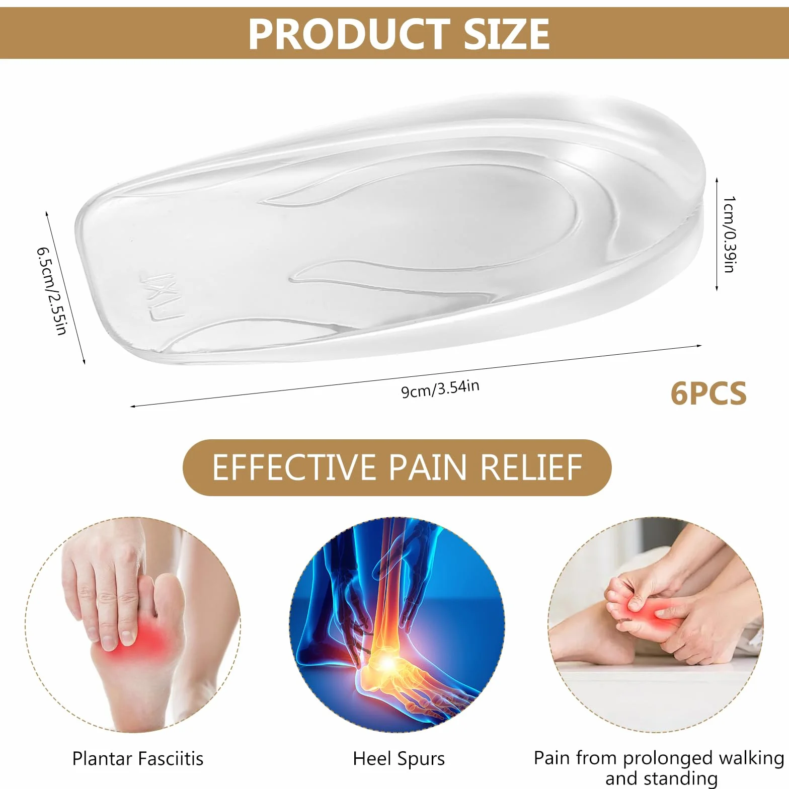 6 Pezzi Altezza Aumentando Tallone Solette, 1cm Rialzo Tallone per Scarpe, Solette Rialzate Uomo Donna, Talloniera in Gel di Silicone di Altezza Solette (1 cm)