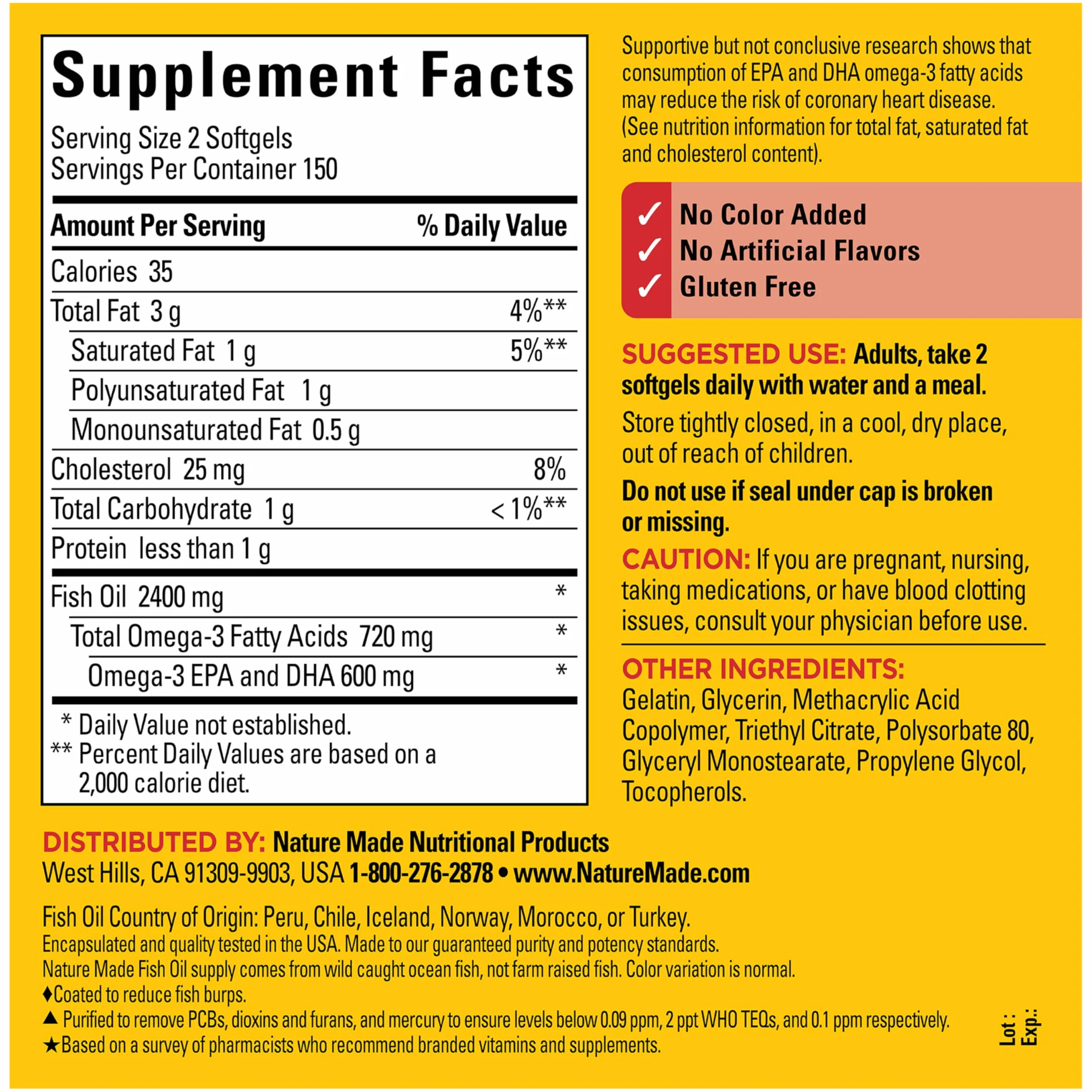 Nature Made Olio di pesce senza ruttino 1200 mg Softgels, 300 Conteggio