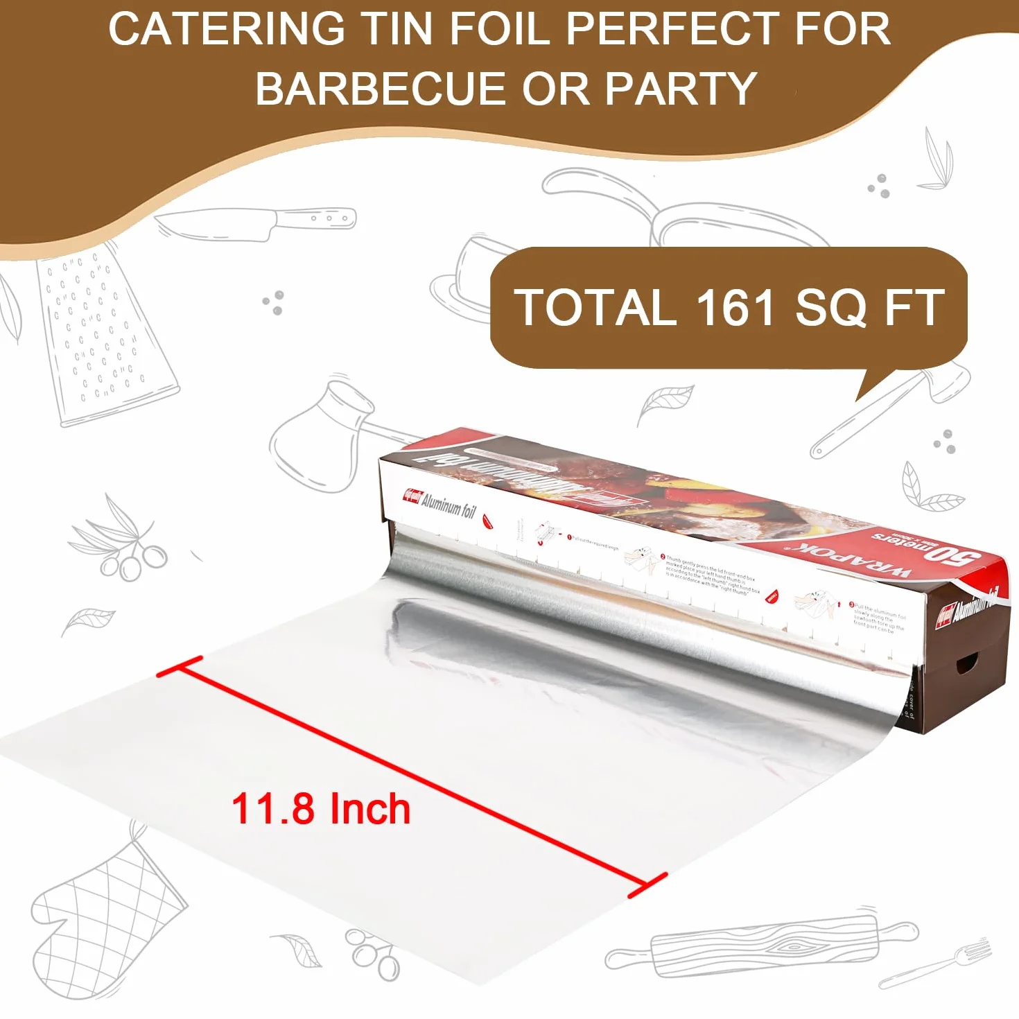 1 x foglio di alluminio da cucina in alluminio per catering, cottura, servizio di ristorazione, foglio di alluminio per barbecue, cucina, grigliate, arrostire - 30 cm x 50 m