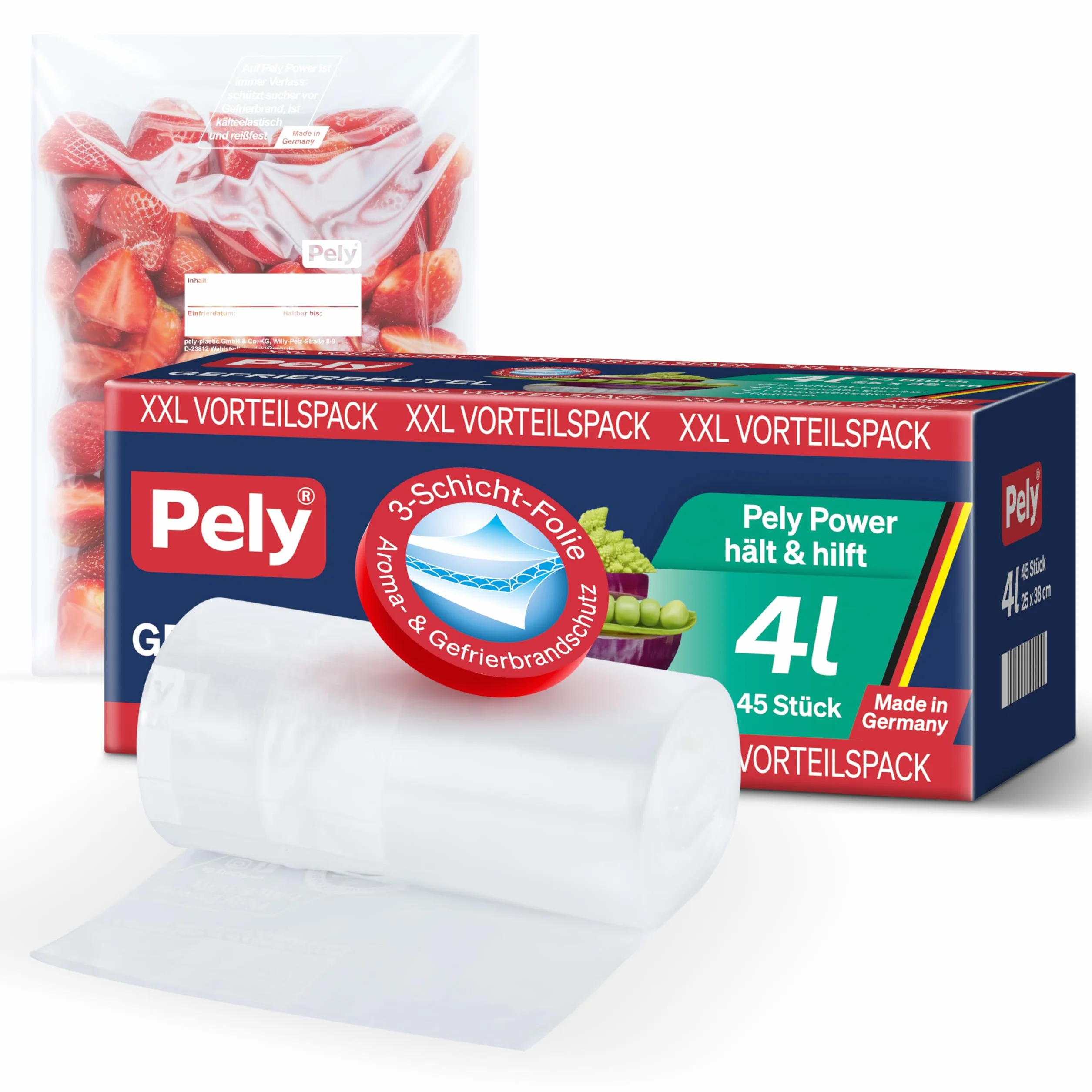 pely 8674 - Sacchetti per congelatore, 4 l, 45 sacchetti, confezione risparmio (4 litri)