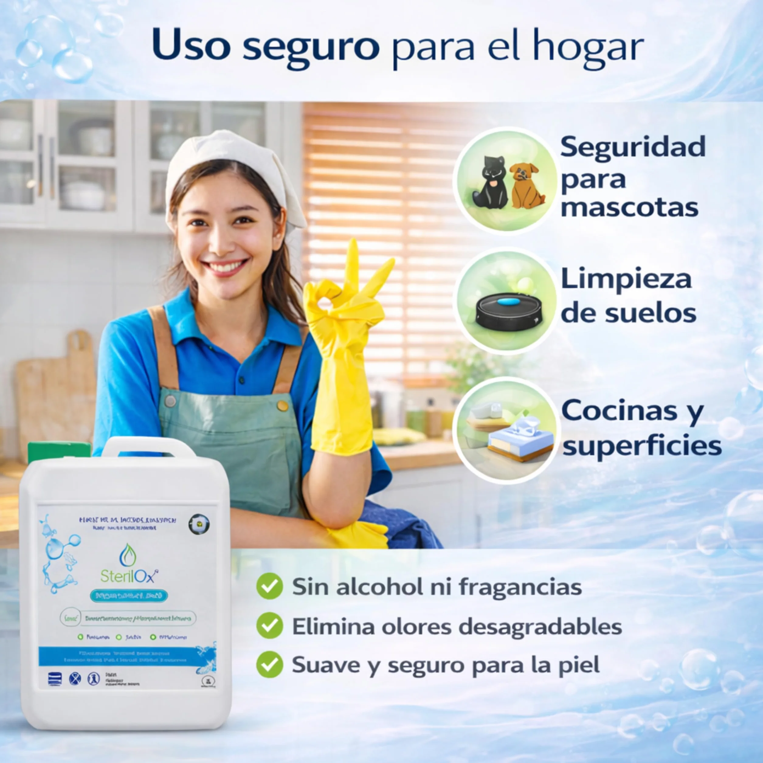 Soluzione Cosmetica con Acido Ipocloroso 5L Senza Alcol e Profumo Cura della Pelle Oggetti Superfici HoReCa