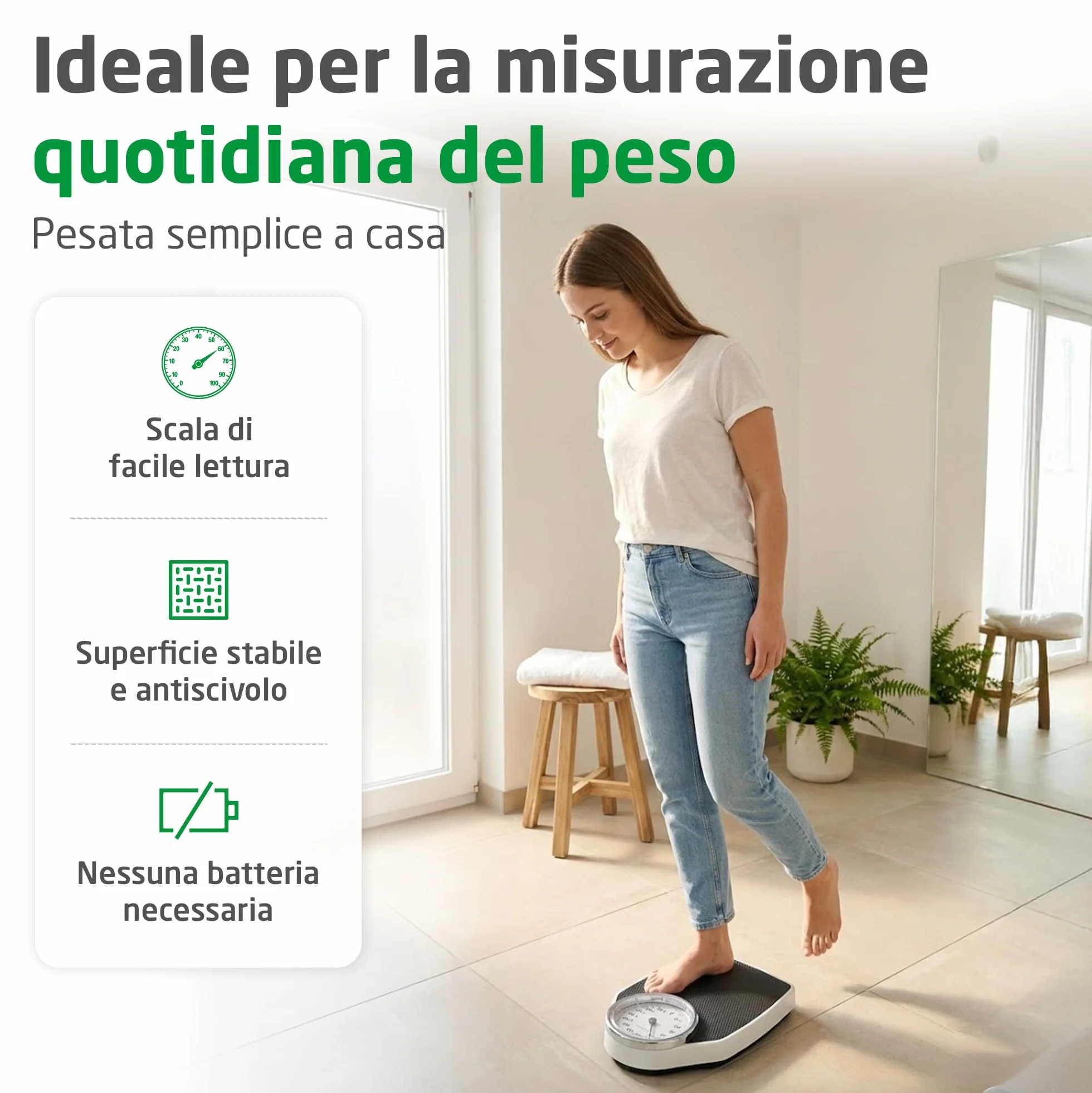 Medisana PSD Bilancia Personale Meccanica Fino a 150 kg, Analogica, Scala Retrò in Design Classico e Su Larga Scala in un Imballaggio Privo di Frustrazioni e con Copertura in Vetro Rinforzato
