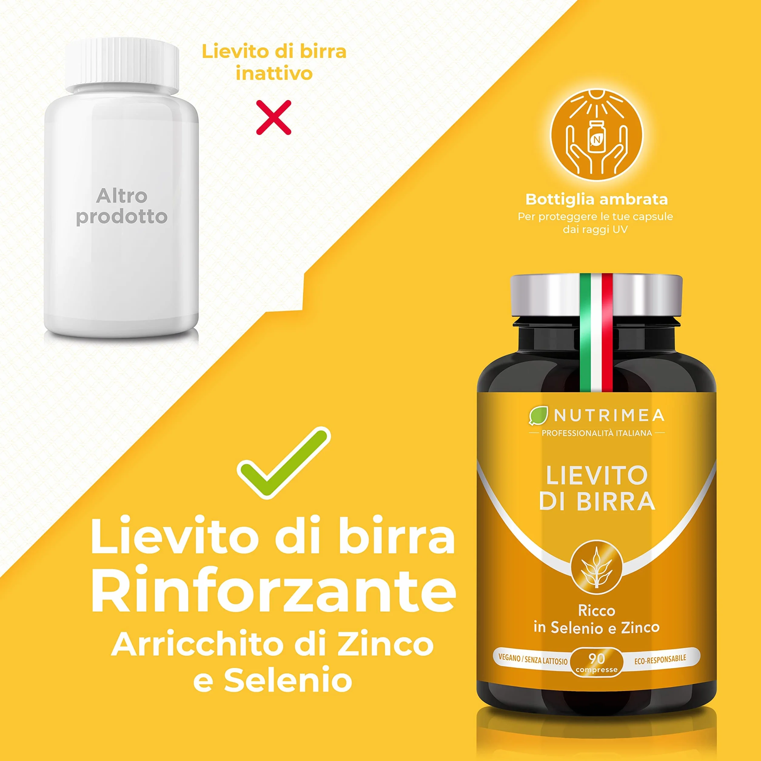 Nutrimea Lievito Di Birra 1200 Mg 90 Capsule Per Capelli Unghie Pelle Con Selenio Citrato Di Zinco