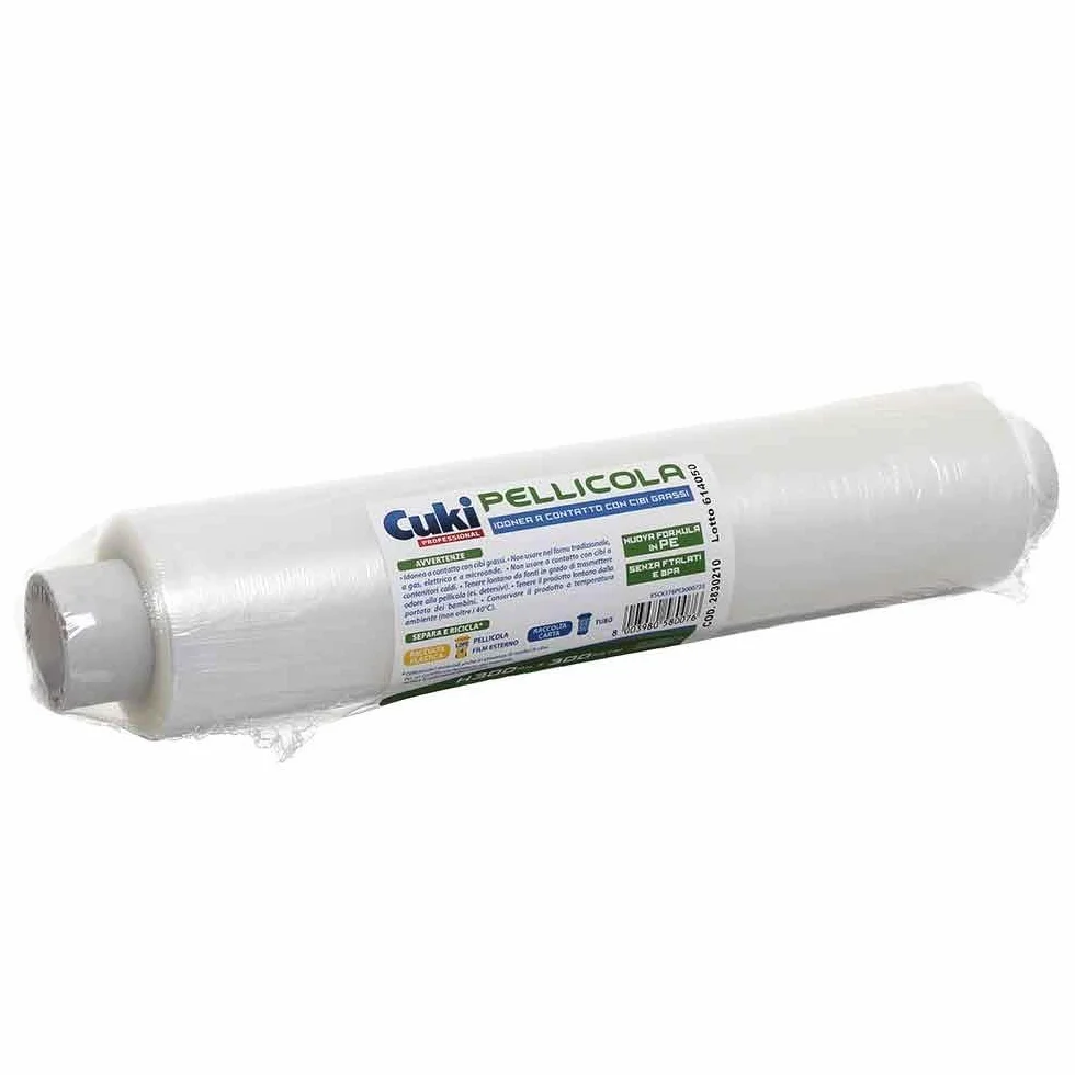 Pellicola Alimentare Senza PVC 30 cm x 300 m, Rotolo Trasparente in PE-LD per Conservazione Alimenti, Idonea per Cibi Grassi e Oleosi Non Caldi, Uso Professionale