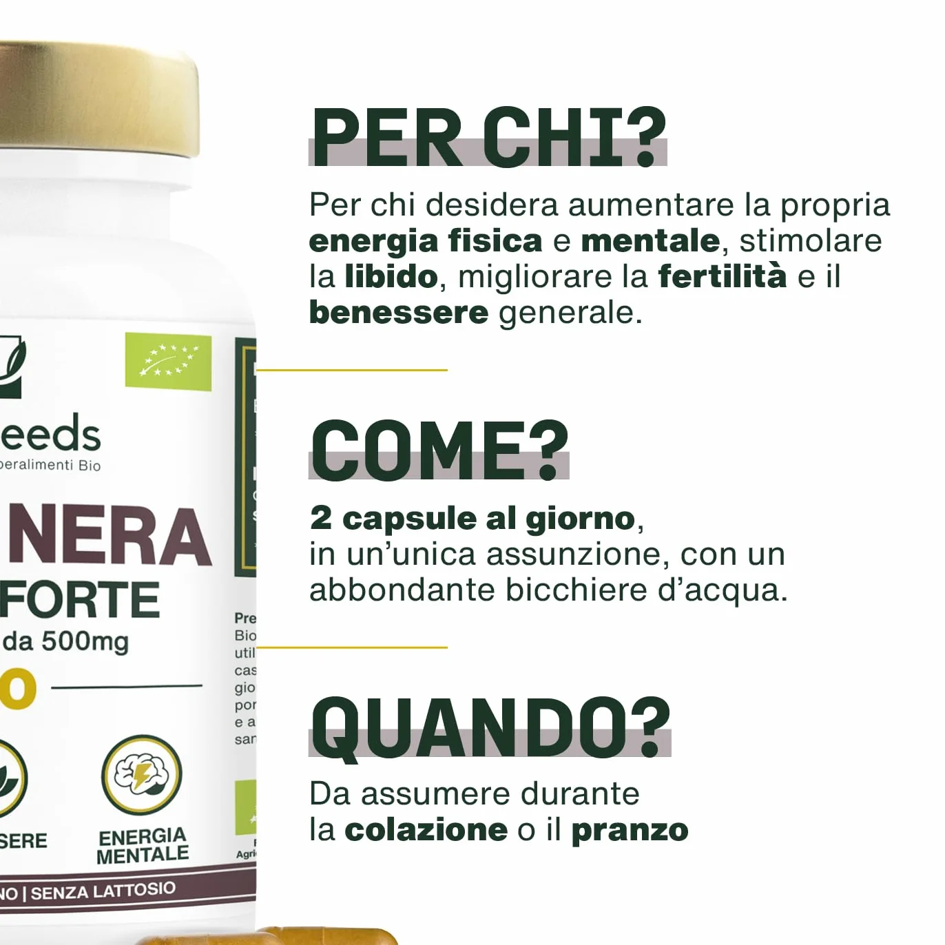 Maca Peruviana Nera BIO, 10 000mg al giorno | Estratto di radice di Qualità superiore | Equilibrio Ormonale, Energia, Benessere, | 120 Maca Capsule Vegane