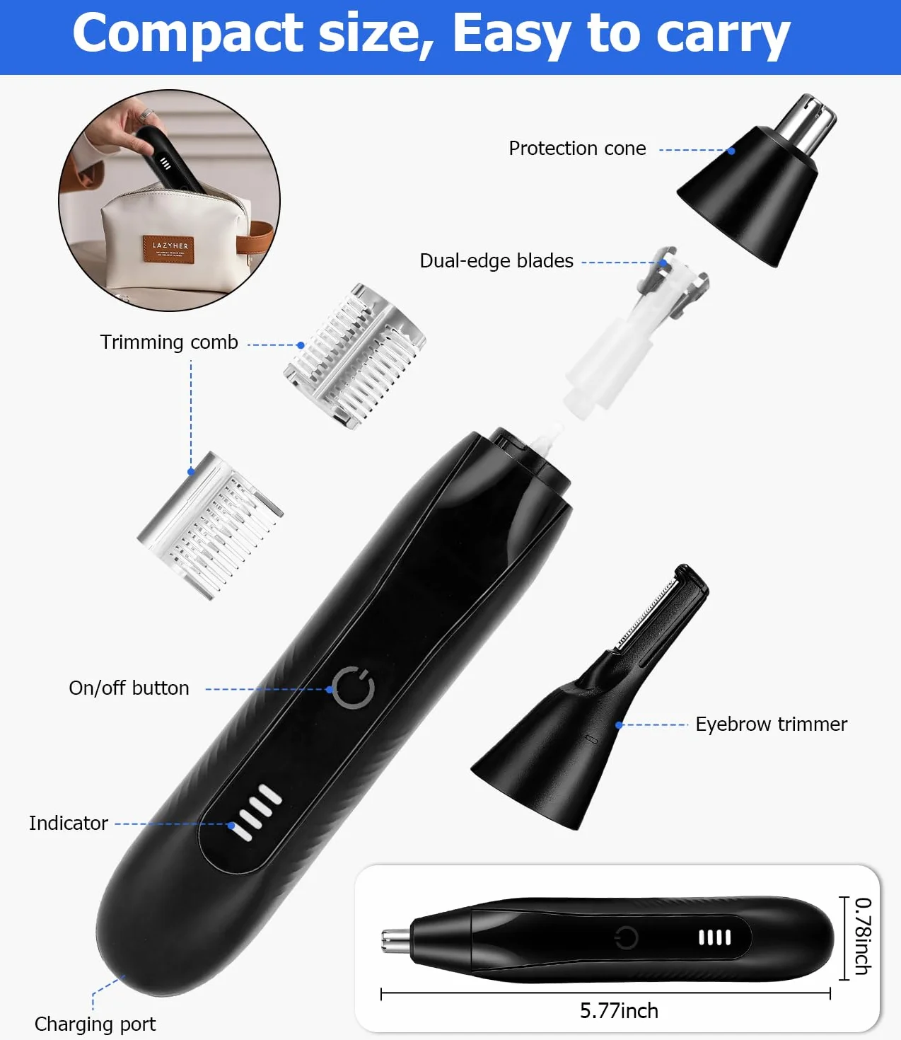 Profesjonalny trymer do nosa i uszu 2 w 1 LED USB, maszynka do golenia metalu