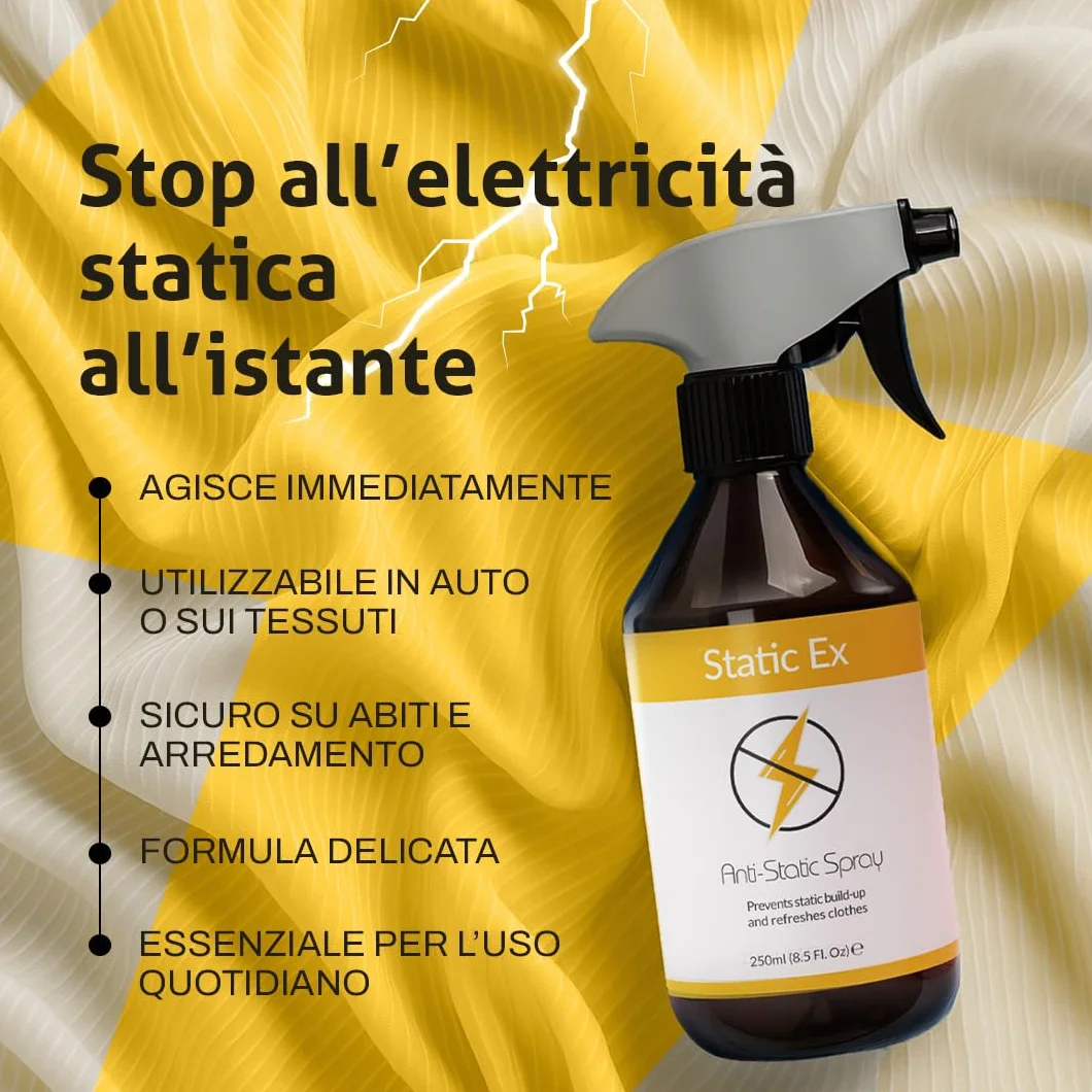 Spray Antistatico per Vestiti 250ml Elimina Elettricità Statica su Tessuti