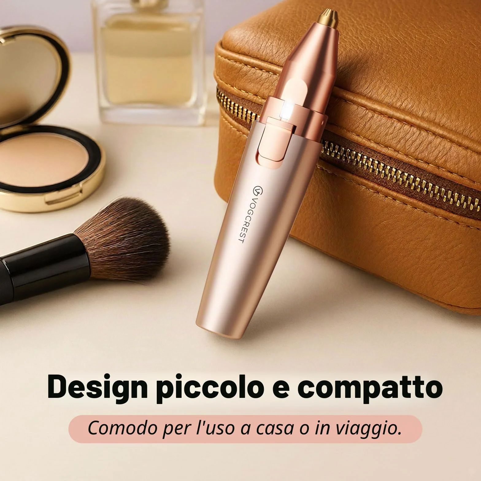 VG VOGCREST Rasoio per sopracciglia e viso 2 in 1 ricaricabile con luce LED, oro rosa