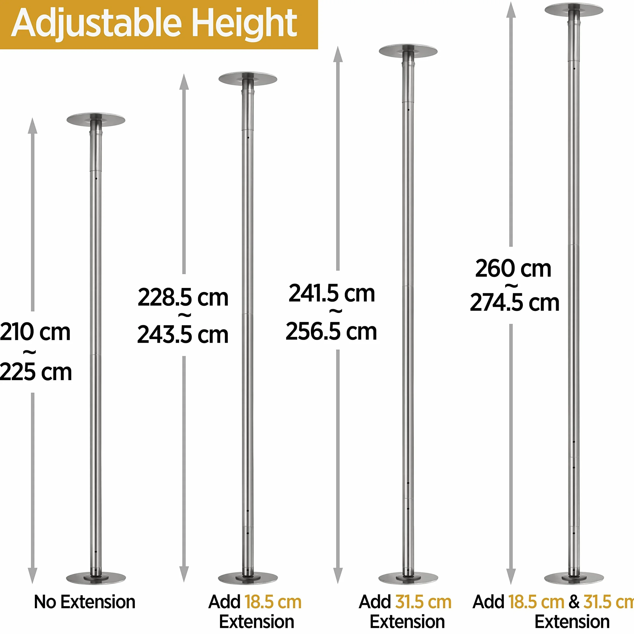 Yaheetech Palo Pole Dance da Ballo in Acciaio Regolabile 225-274,5 cm per Interni Fitness