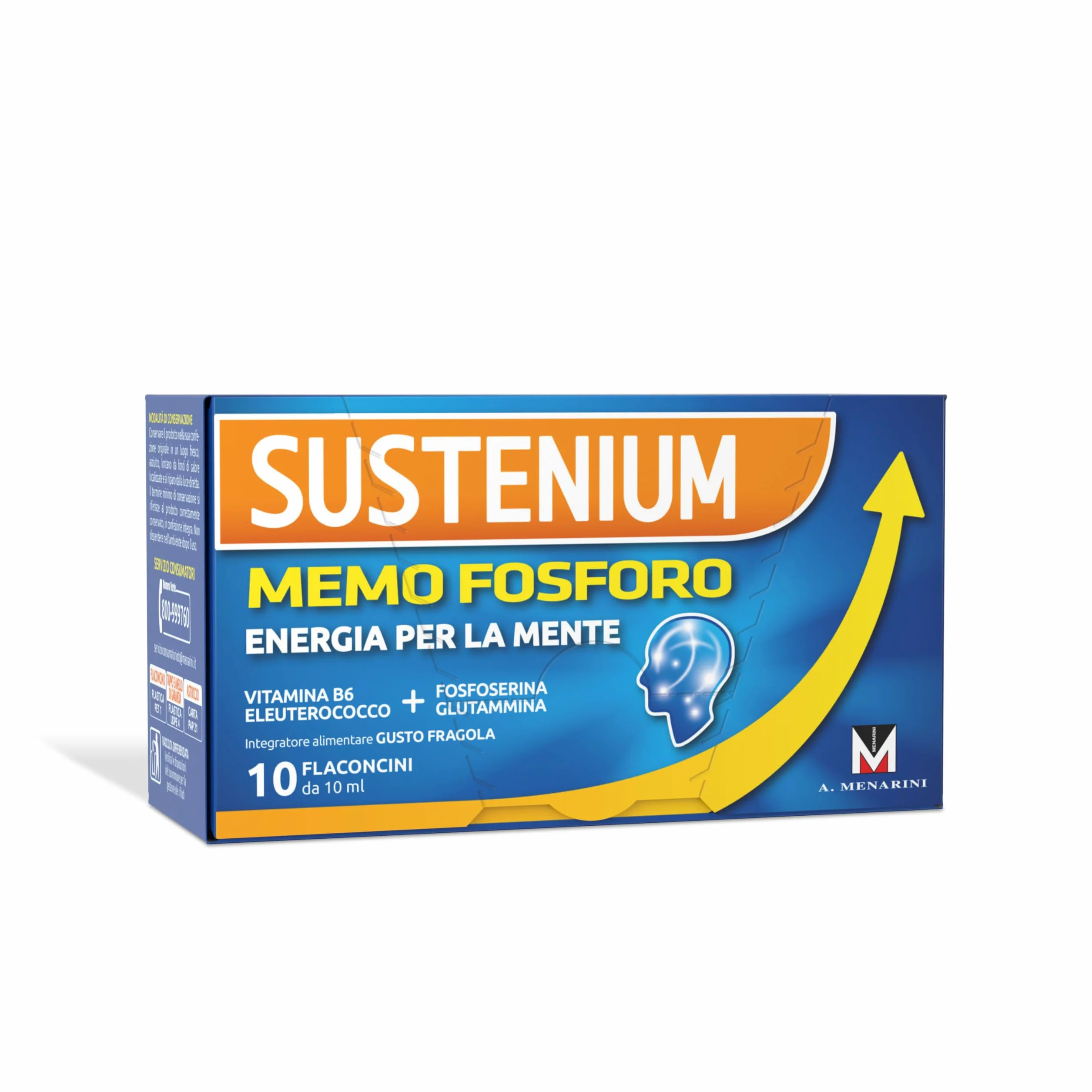 Sustenium Memo Fosforo - Integratore alimentare a base di Fosfoserina, Glutammina, Vitamina B6 ed Eleuterococco. Energia per la mente. Confezione da 10 flaconcini (10ml)