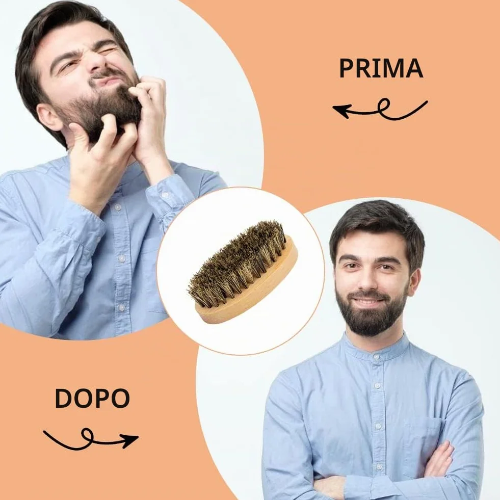 Spazzola Barba Uomo, Setole di Cinghiale, Pettine, Forbici (3pcs)