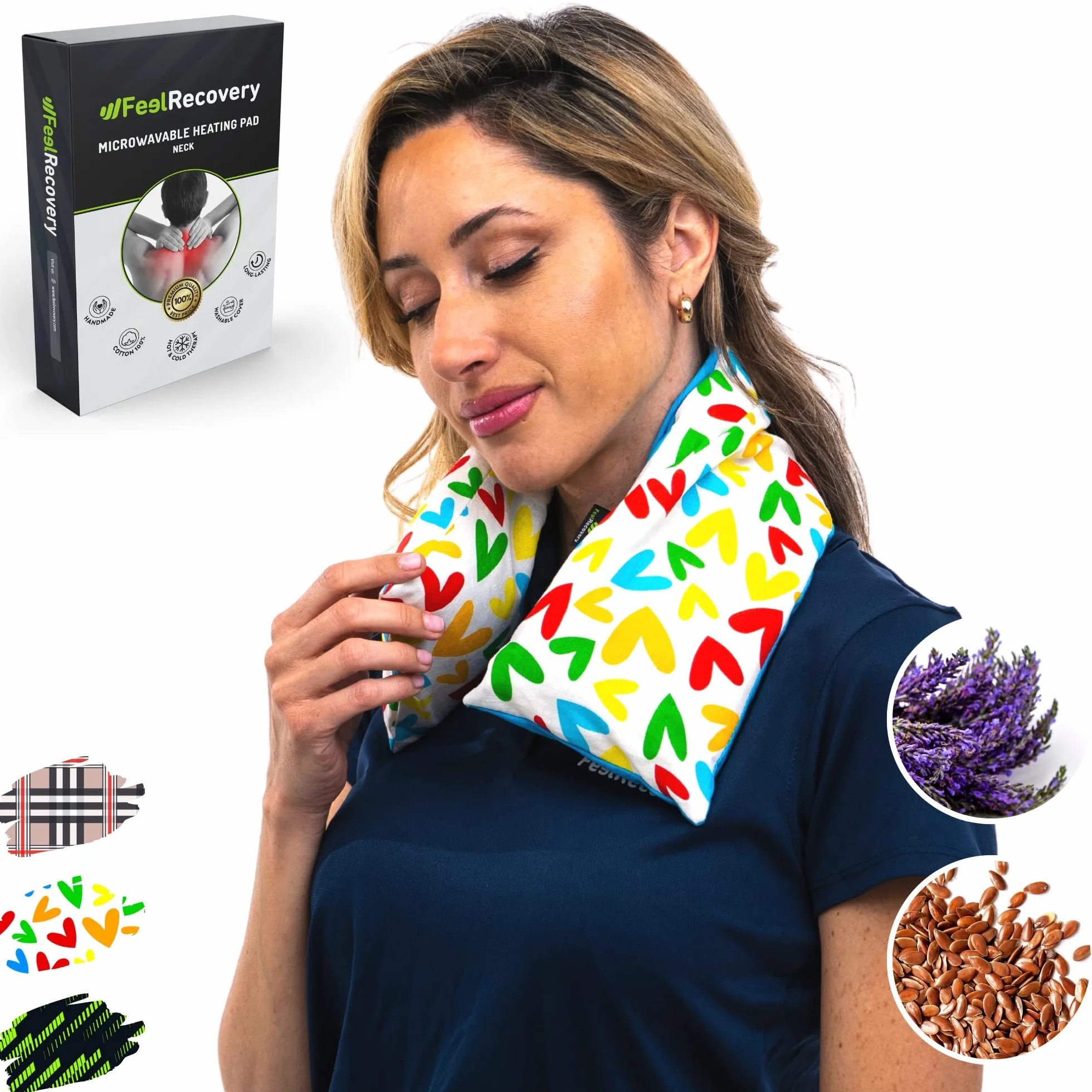 Cuscino Termico Cervicale - Cuscino per Microonde Riscaldante per Collo (60x15 cm) - Scaldacollo per la Nuca e Spalle con Federa Esterna Lavabile in Cotone 100% e Fiori di Lavanda